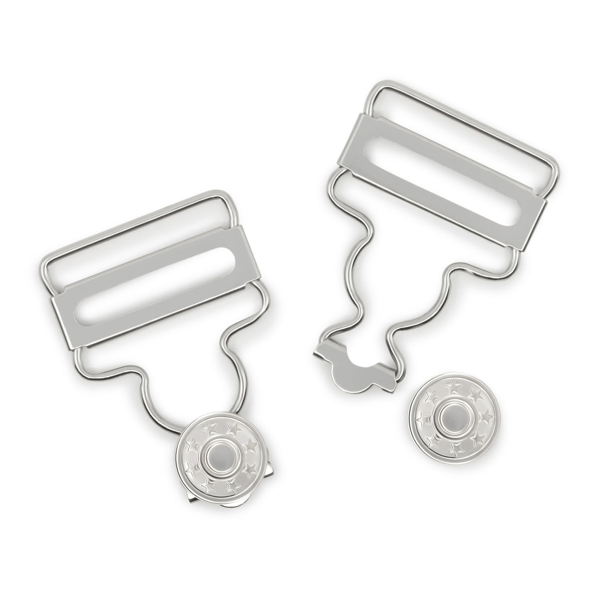 Dritz 1 inch Overall Buckles with No-Sew Buttons, Nickel, 2 pc