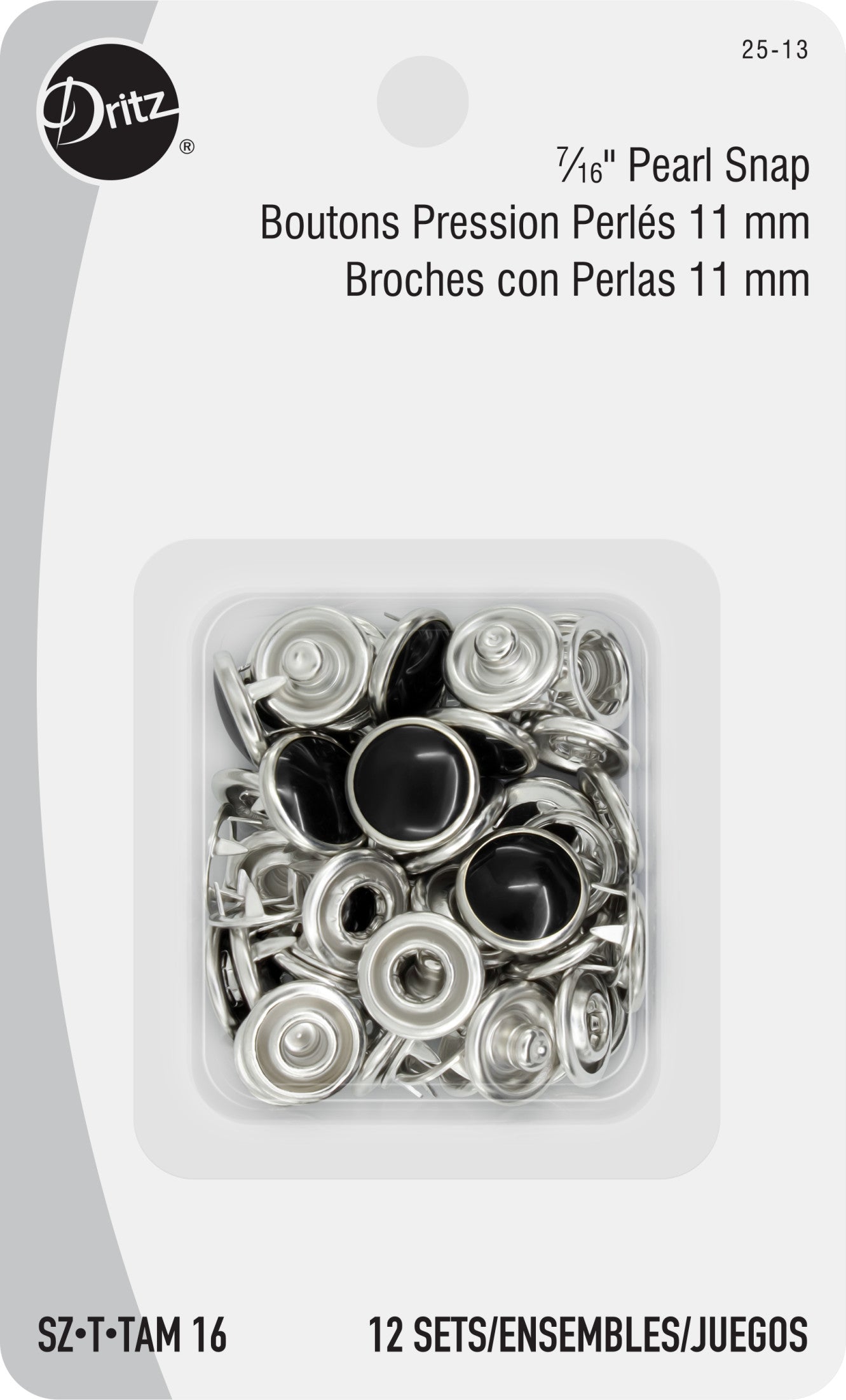 Dritz Pearl Snap Fasteners Size 16 Black 12pc
