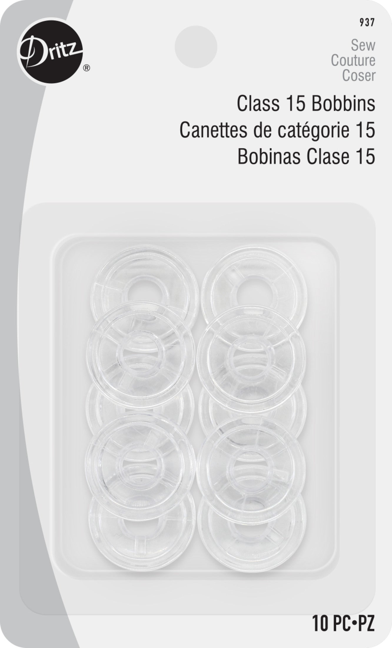 Singer Transparent Plastic Class 15 Bobbins - Threaded 12/Pkg