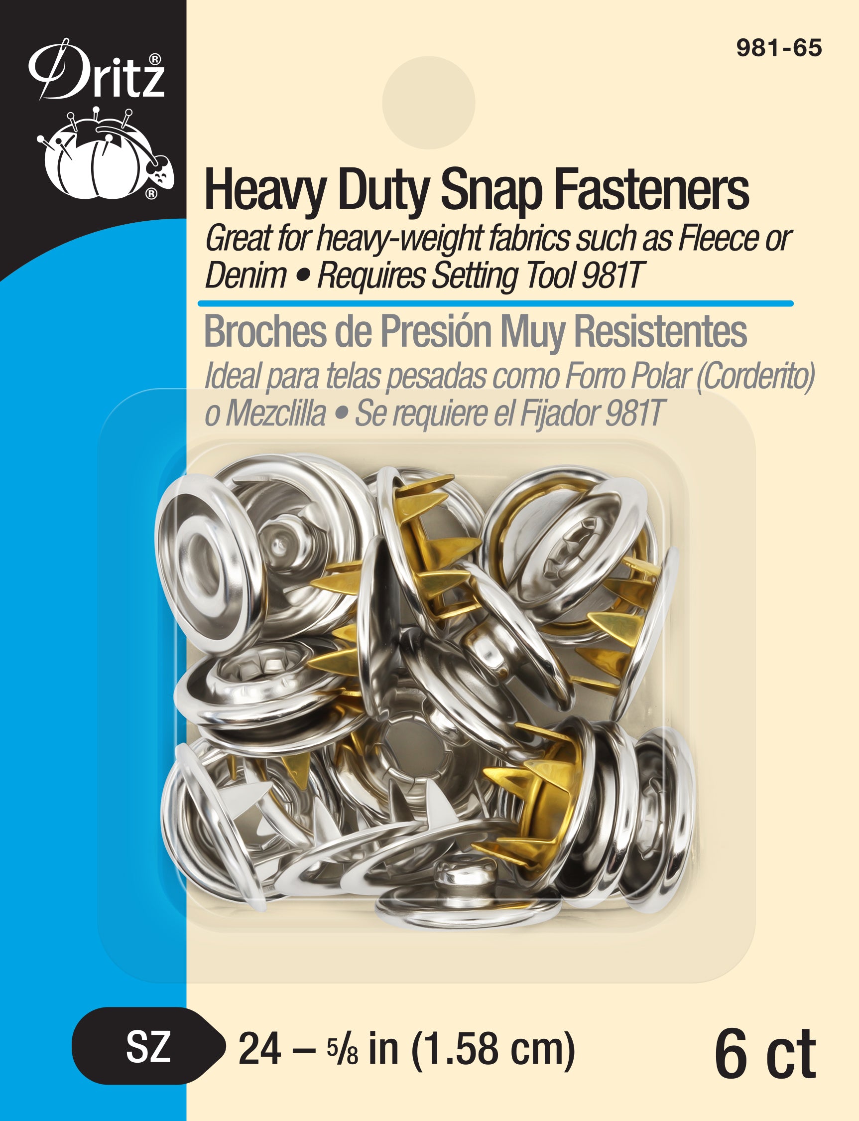 Dritz Heavy-Duty Snaps 5/8 7/Pkg-Gilt 