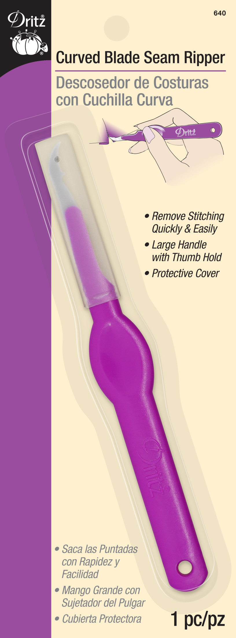 Dritz Curved Blade Seam Ripper, Thumb Hold