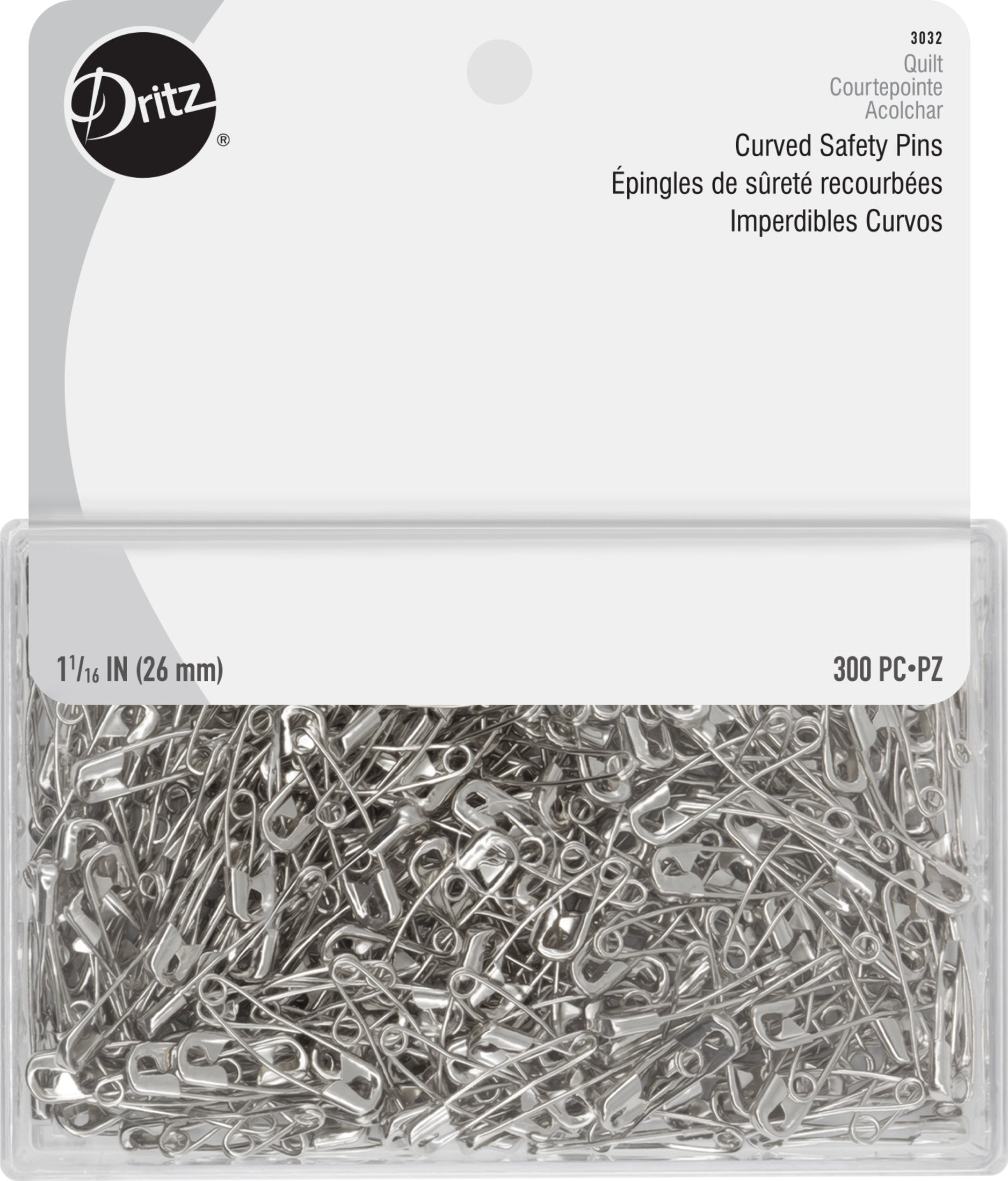 Dritz 1-1/16 inch Curved Safety Pins, Nickel, 300 pc