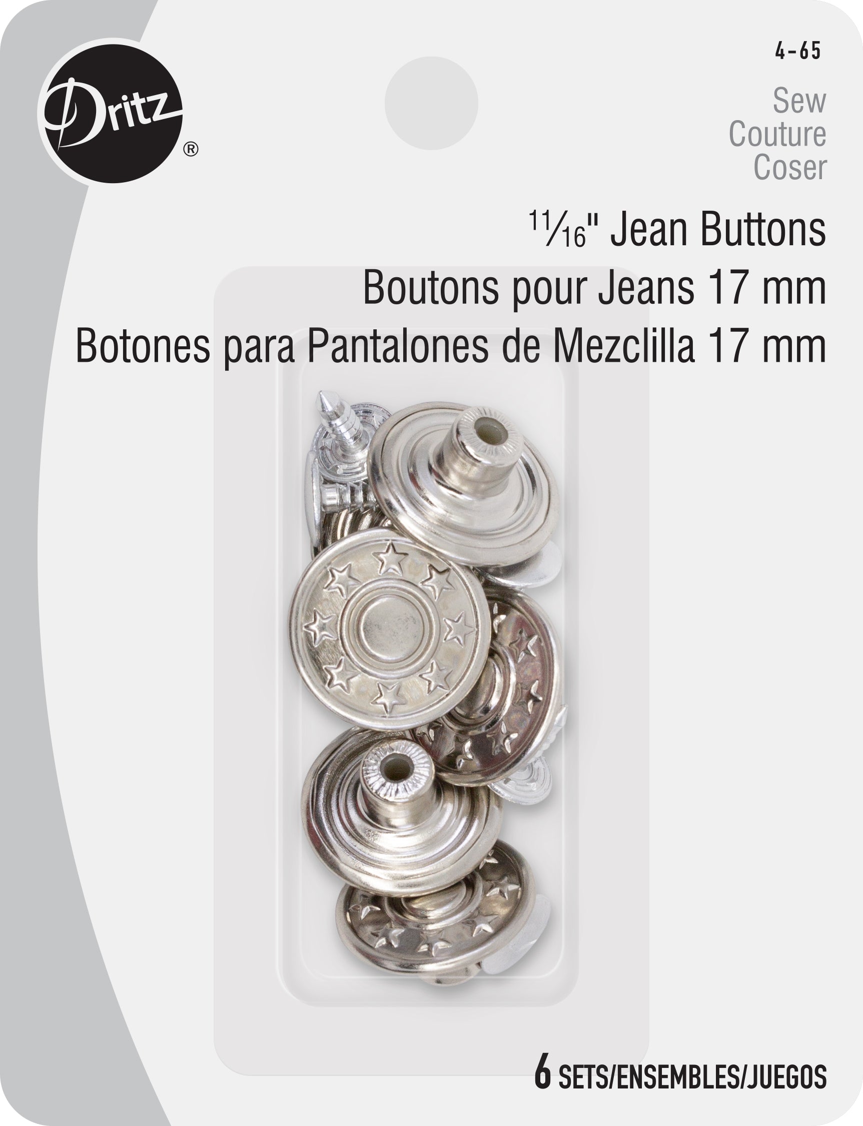 Dritz Jean Buttons, 6 pc