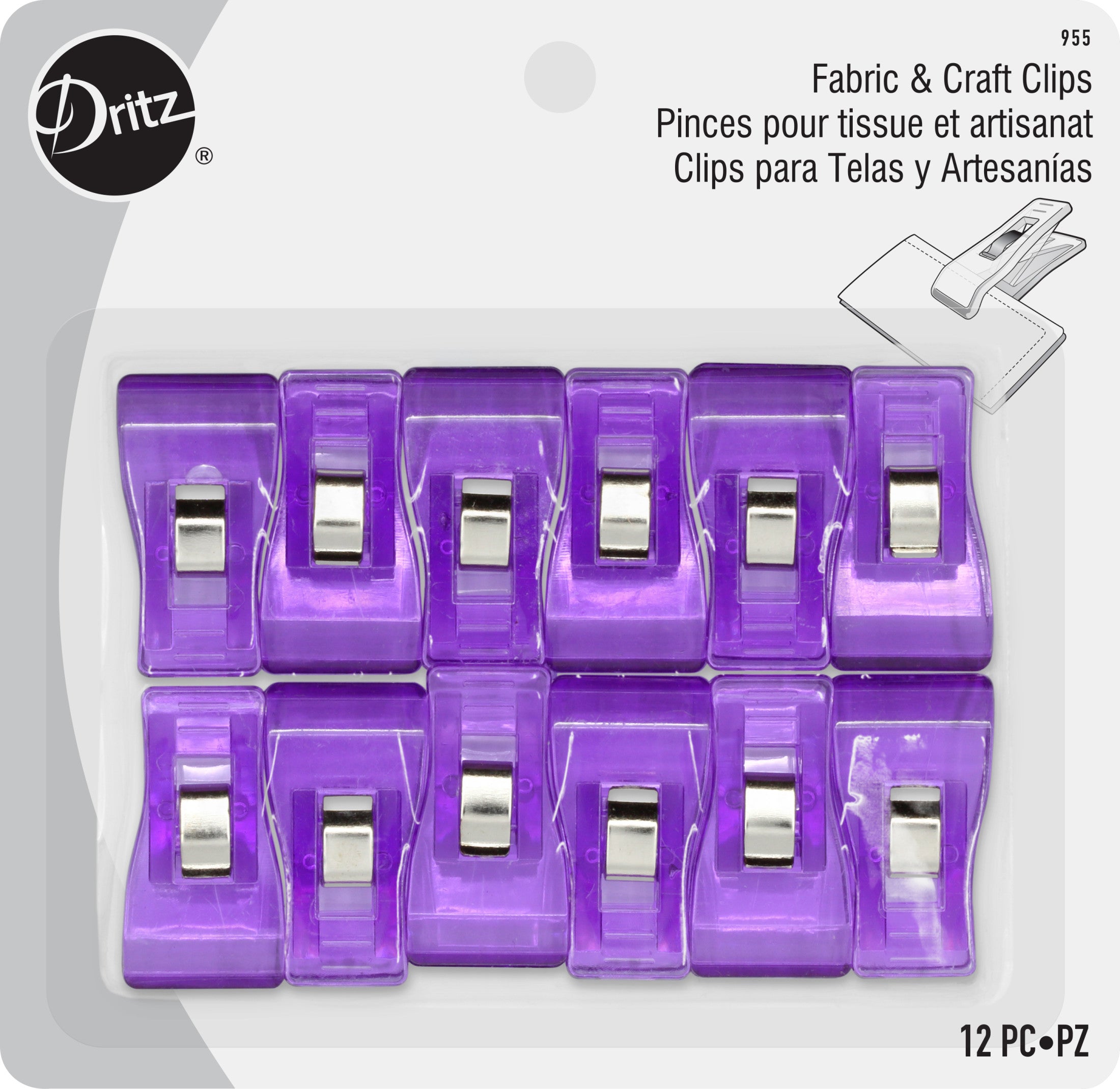 Dritz Multi-Use Fabric & Craft Clips - Clear Purple - 12 Pieces