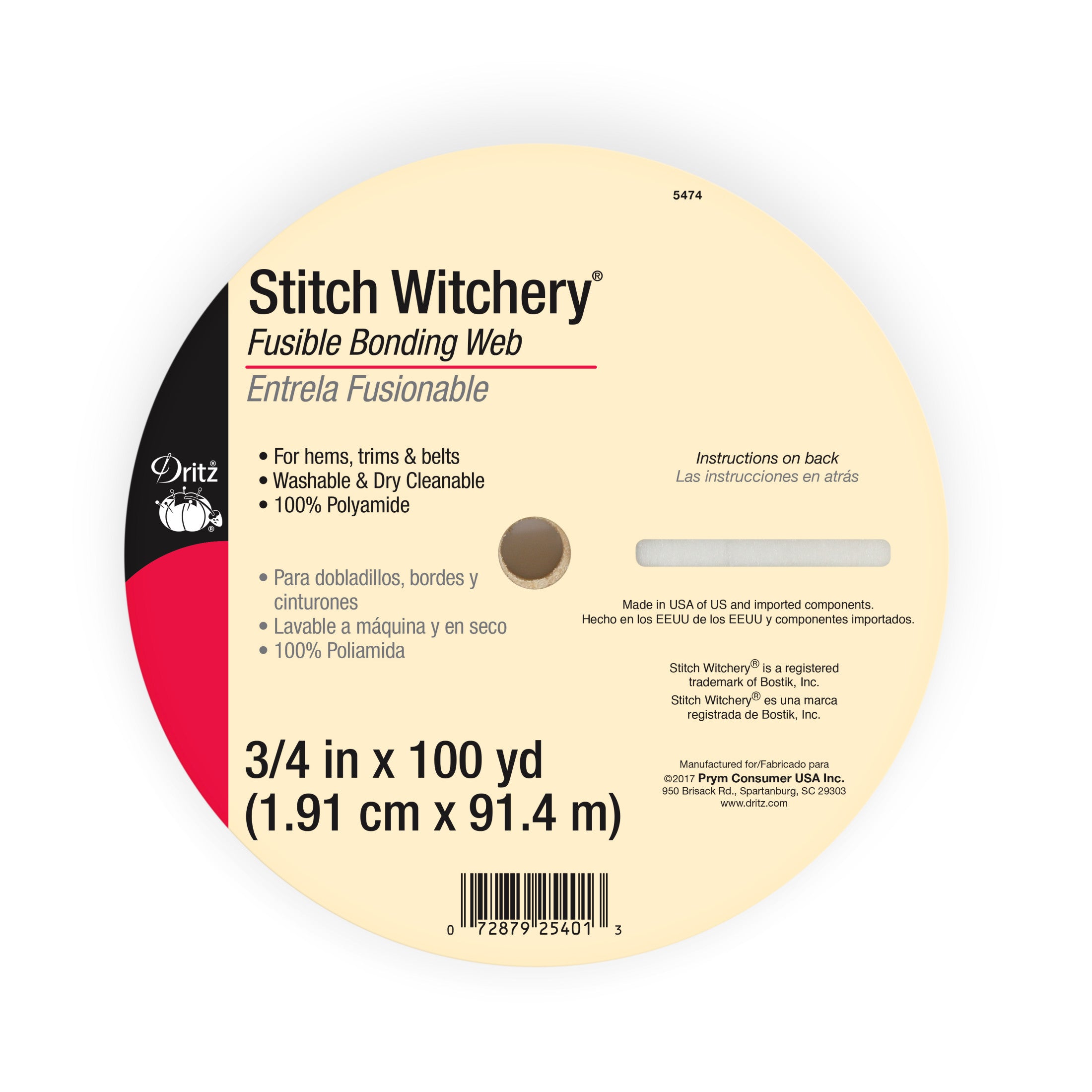 Dritz 5/8 inch Stitch Witchery Fusible Bonding Web, Regular Weight