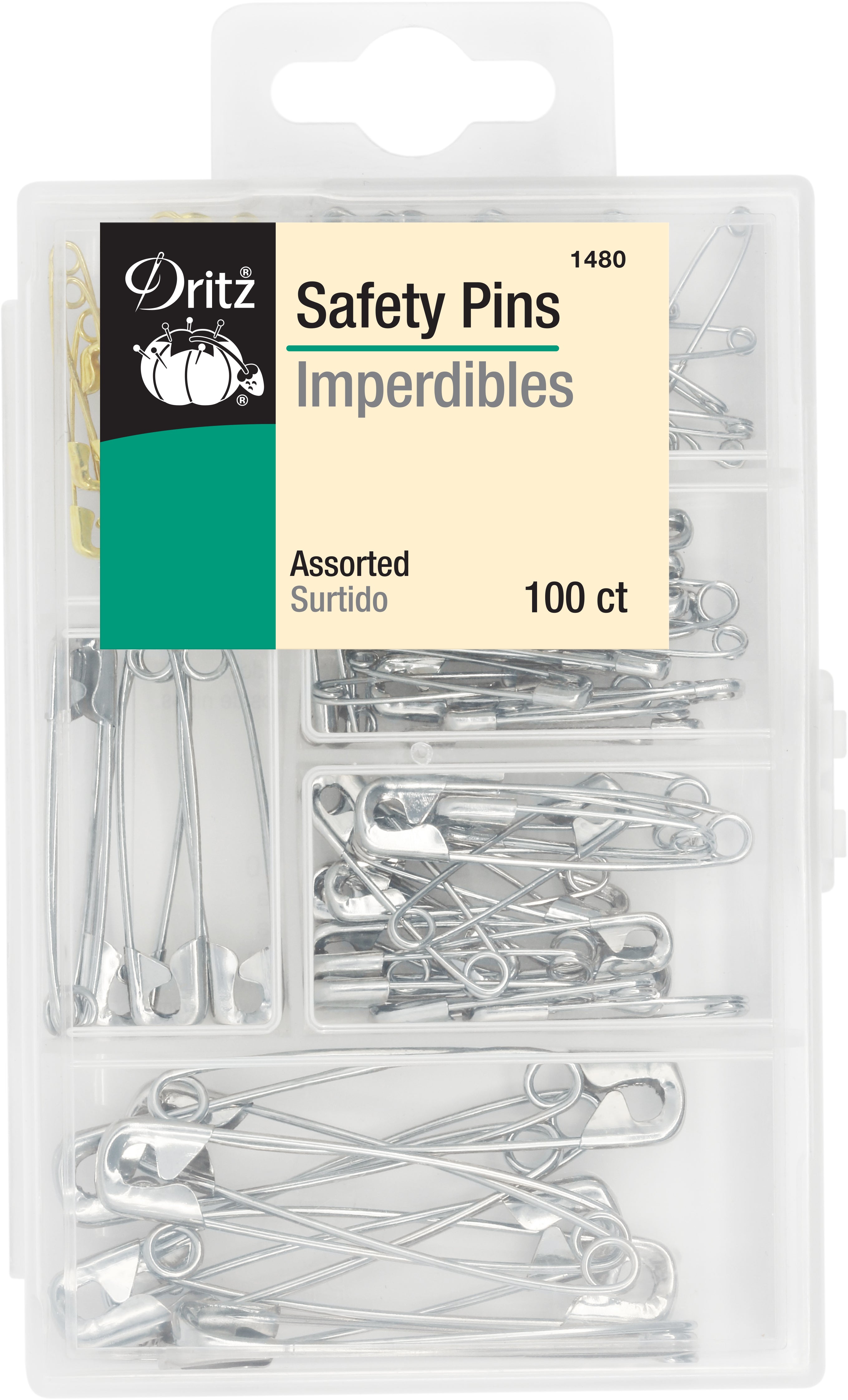 Dritz Safety Pins & Storage Box, Assorted Sizes, 100 pc