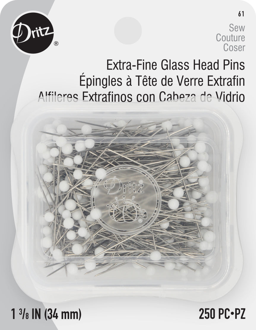 Dritz 1-3/8 inch Extra-Fine Glass Head Pins, White, 250 pc