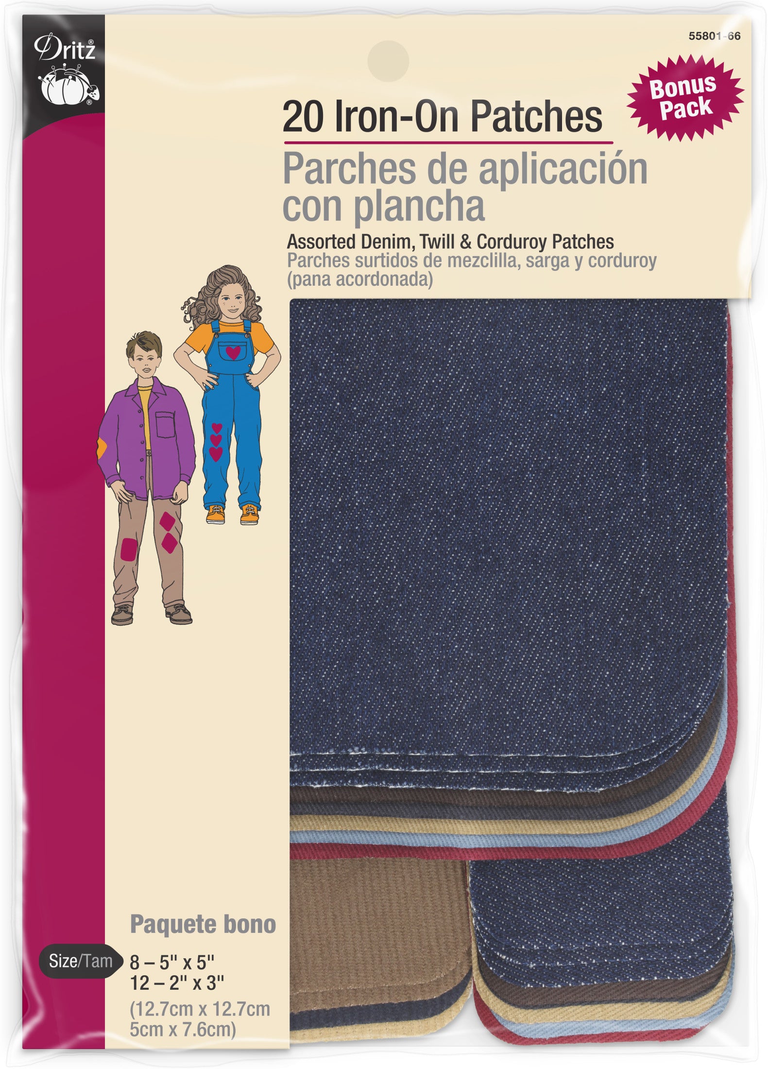 Dritz Denim Iron-On Patches, 5 L x 5 W - 2 pack