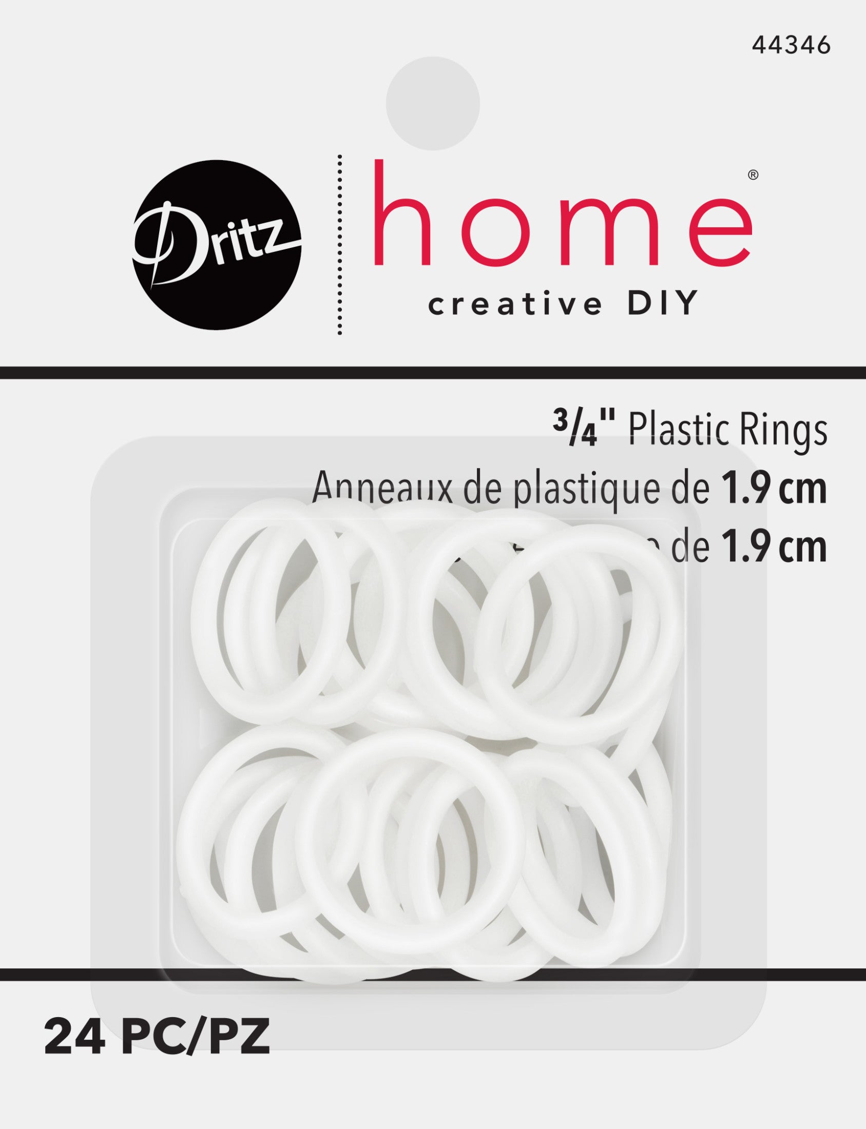 Dritz 3/4 inch Plastic Rings, White, 24 pc