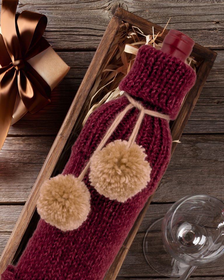 Festive Knit Wine Bottle Gift Bag Sleeve
