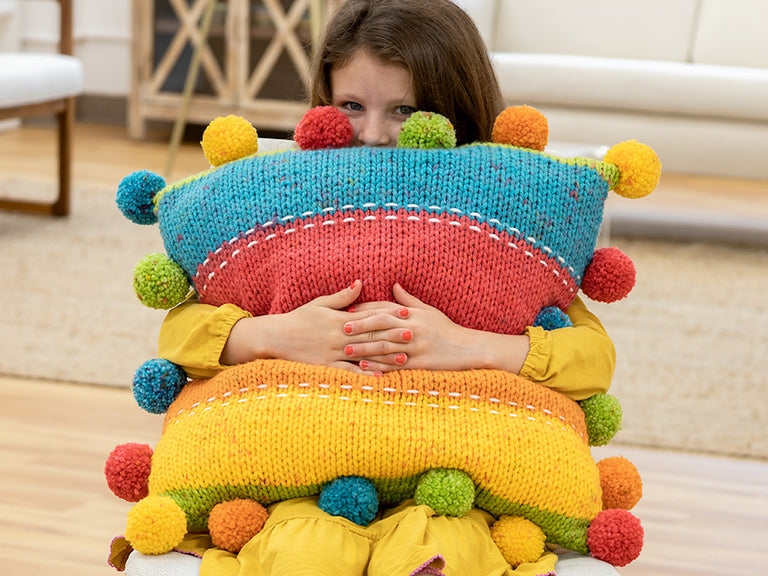 Knit Pillow with Pompoms Project