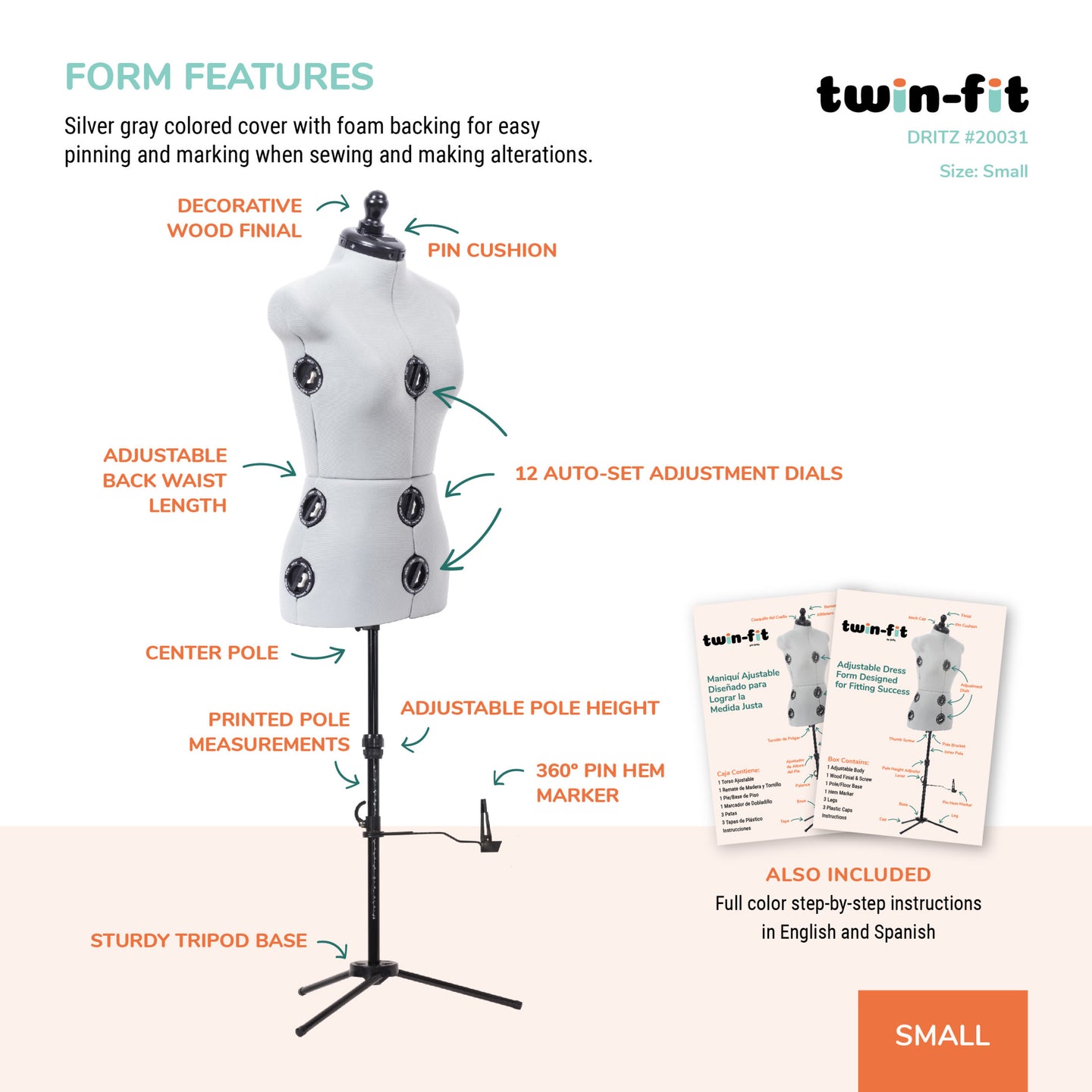 20031|Dritz Twin-Fit Adjustable Dress Form, Small