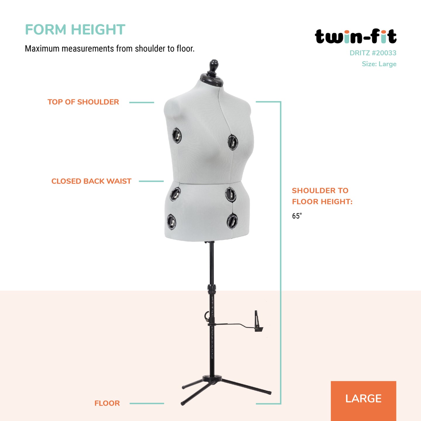 20033|Dritz Twin-Fit Adjustable Dress Form, Large