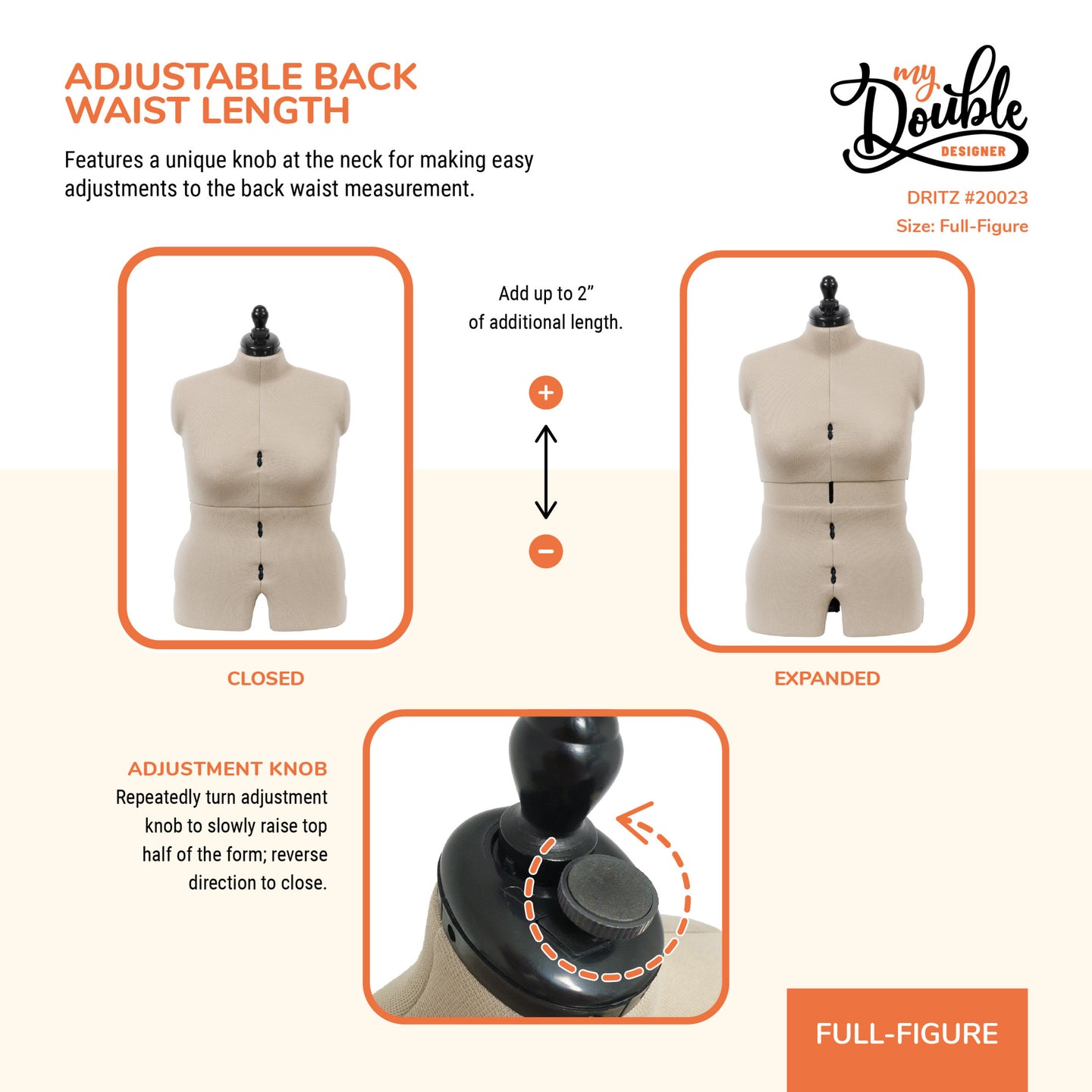 20023|Dritz My Double Designer Adjustable Dress Form, Full-Figure