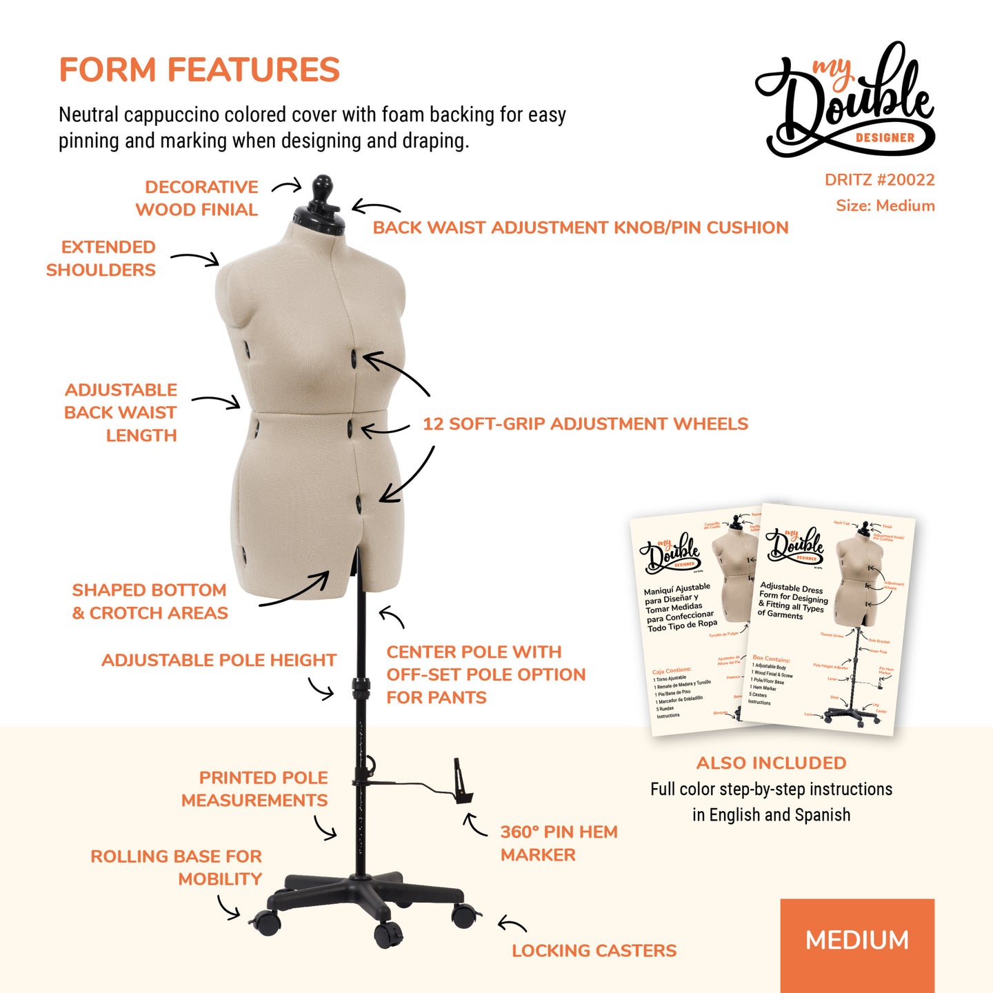 20022|Dritz My Double Designer Adjustable Dress Form, Medium