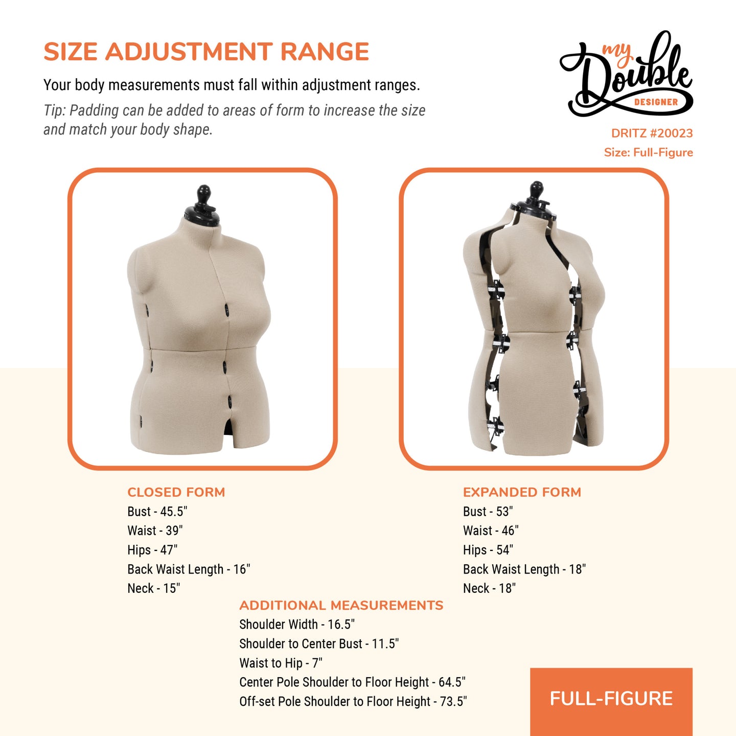 20023|Dritz My Double Designer Adjustable Dress Form, Full-Figure