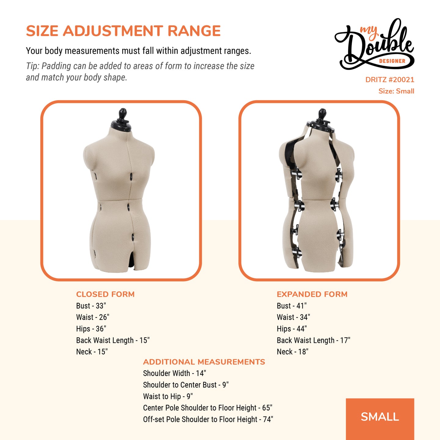 20021|Dritz My Double Designer Adjustable Dress Form, Small