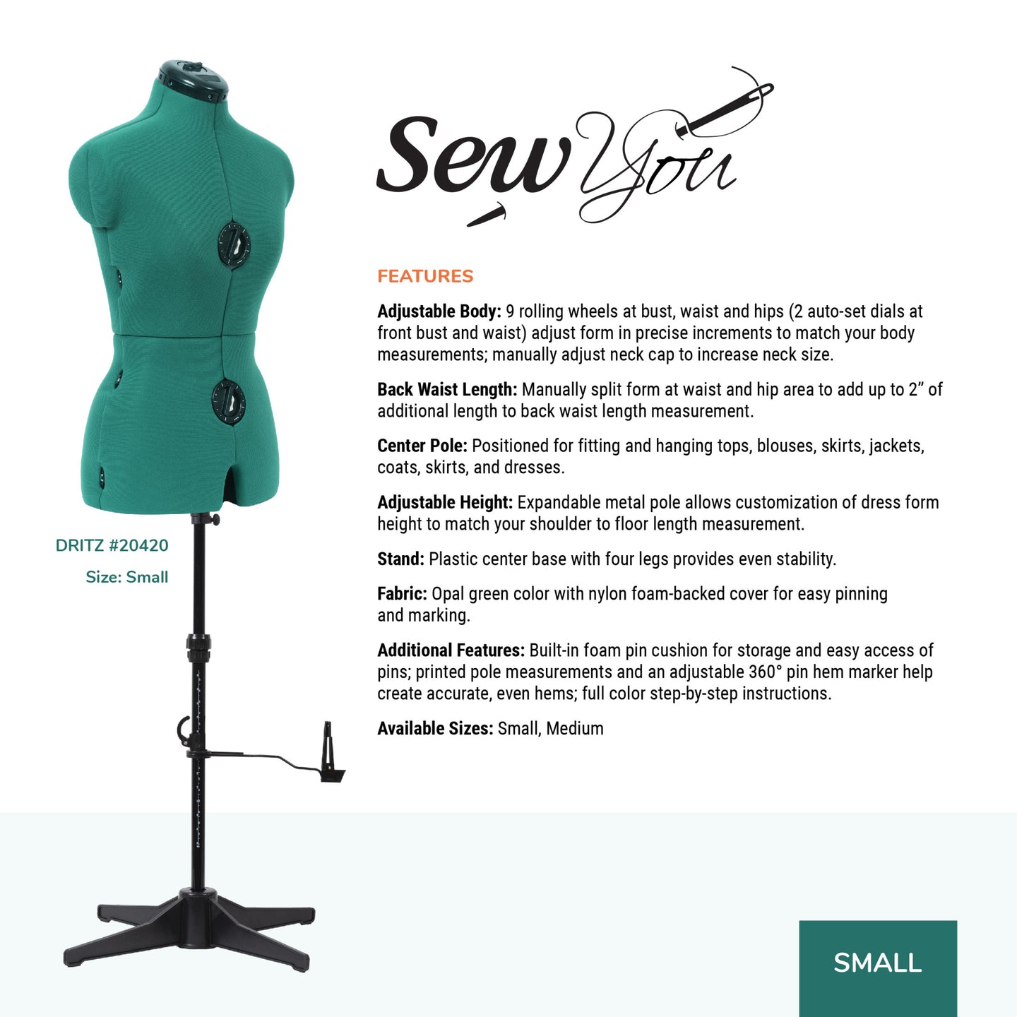 20420|Dritz Sew You Adjustable Dress Form, Small