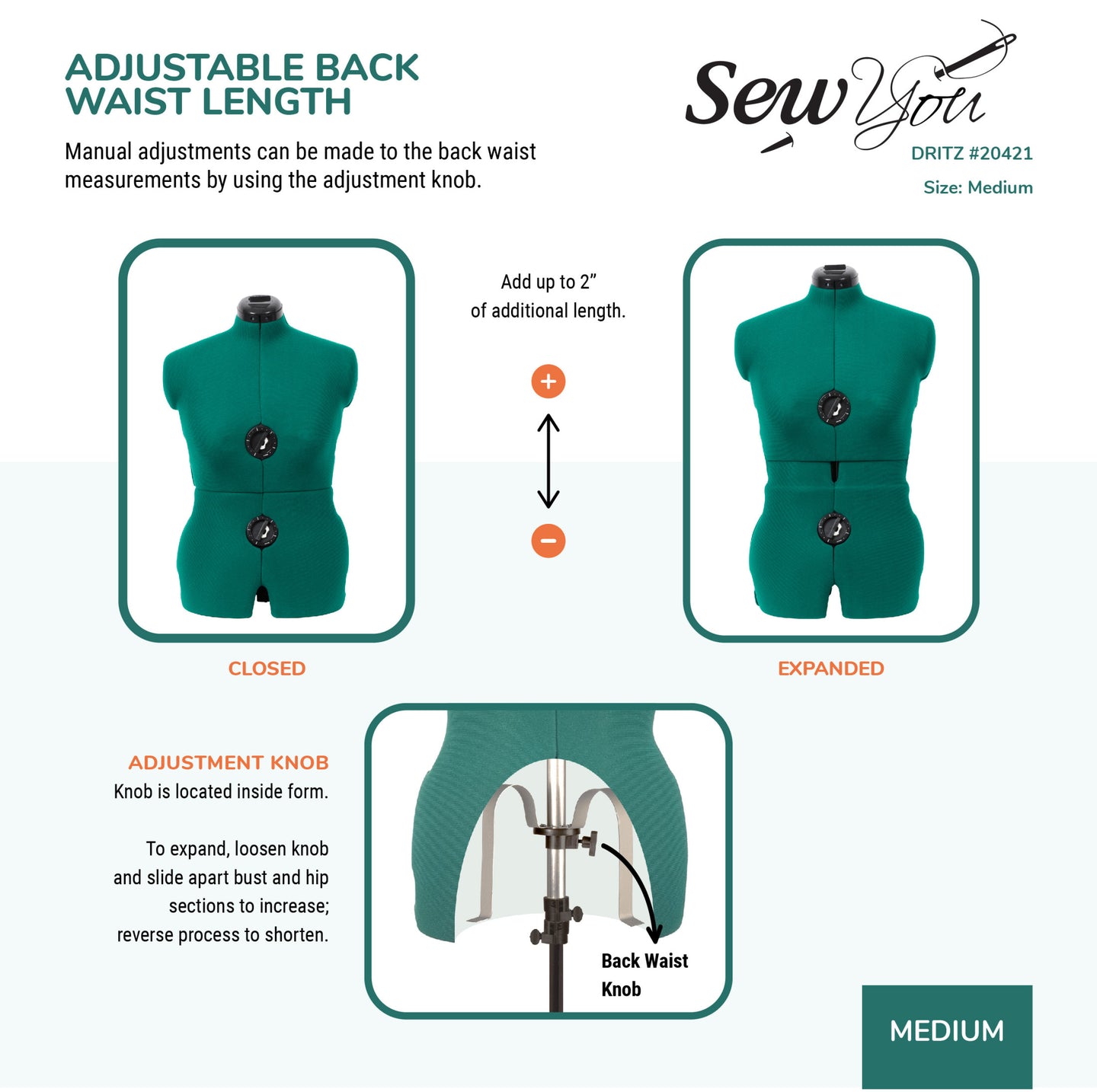 20421|Dritz Sew You Adjustable Dress Form, Medium