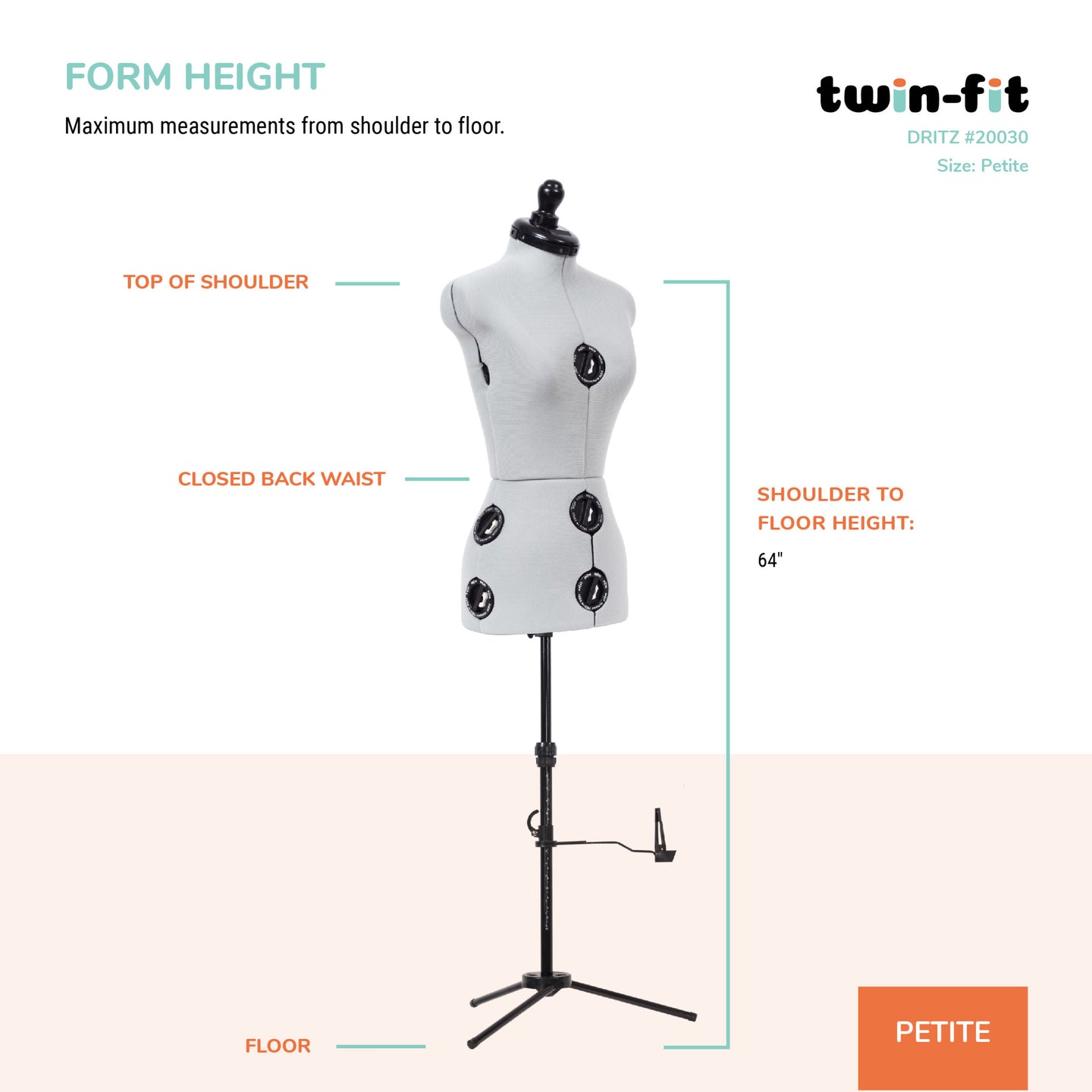 20030|Dritz Twin-Fit Adjustable Dress Form, Petite