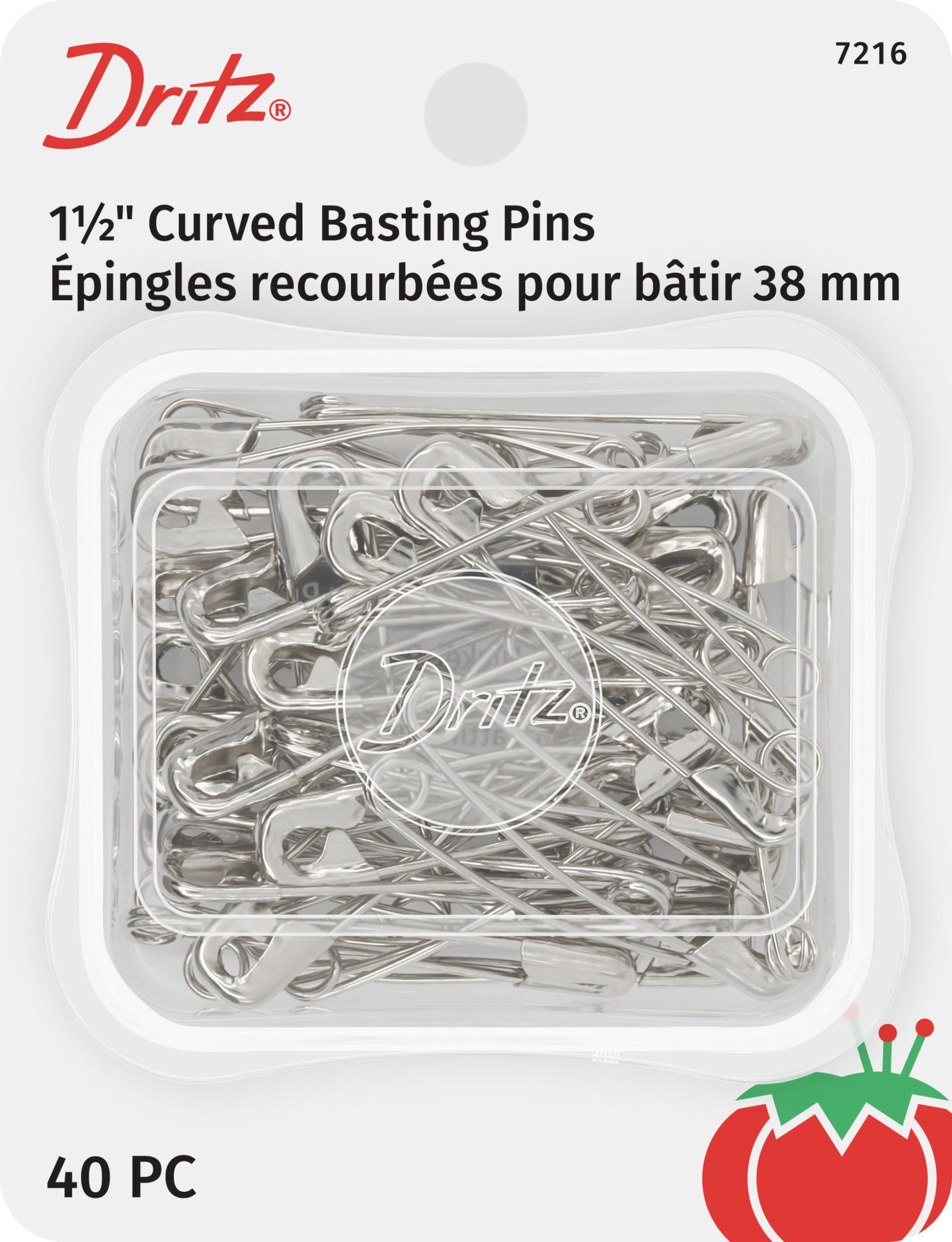 7216|Dritz 1-1/2" Curved Safety Pins, Nickel, 40 pc