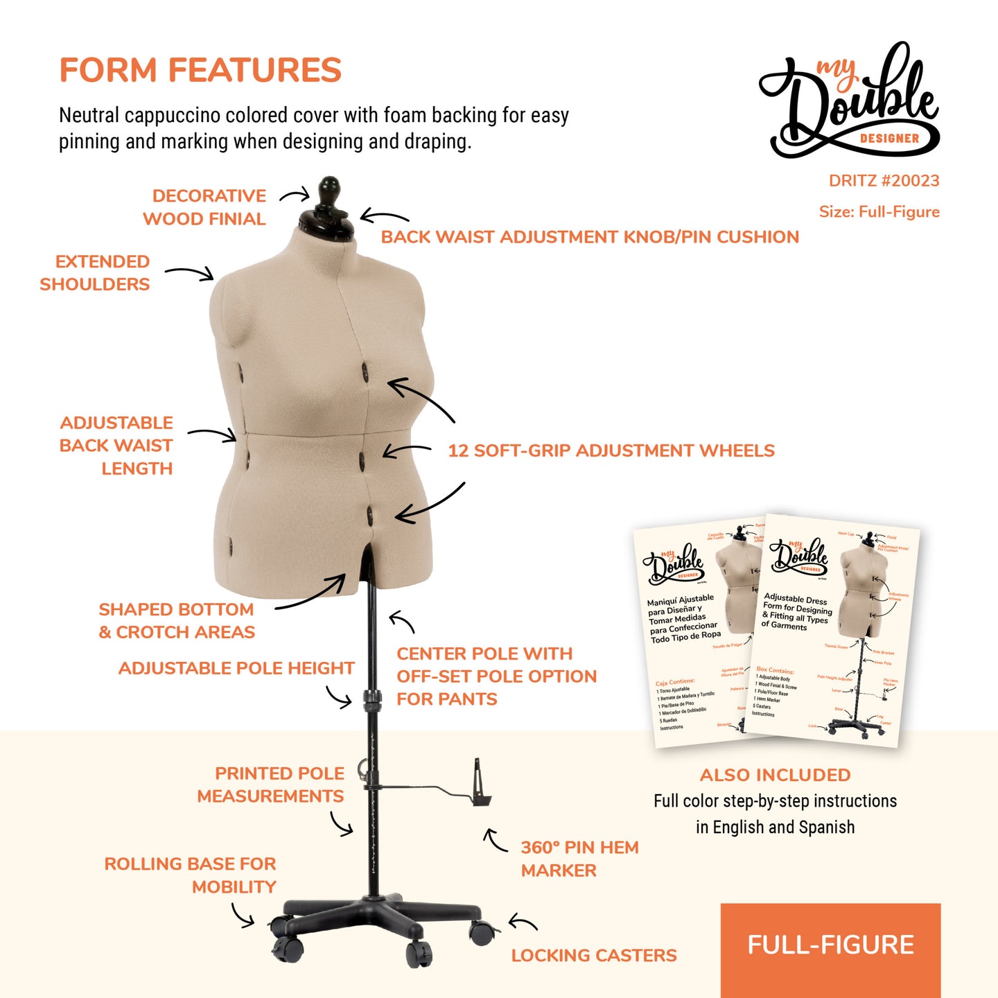 20023|Dritz My Double Designer Adjustable Dress Form, Full-Figure