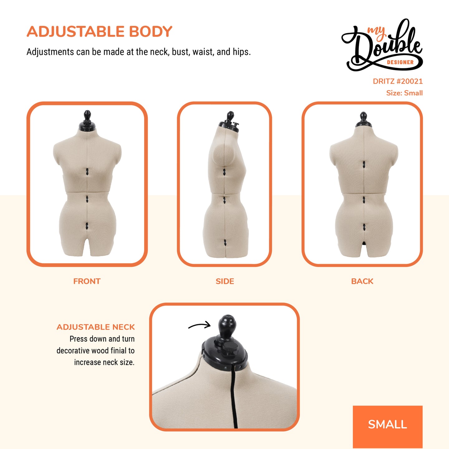 20021|Dritz My Double Designer Adjustable Dress Form, Small