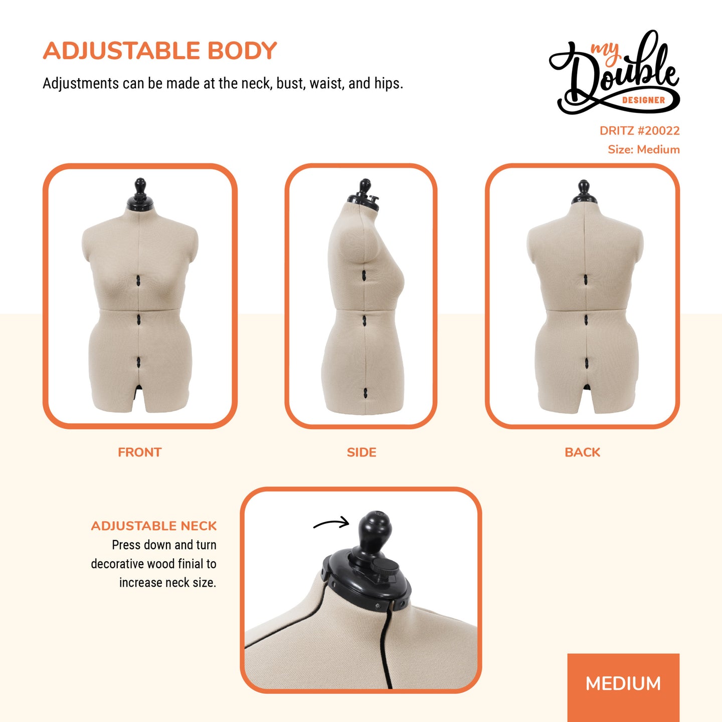 20022|Dritz My Double Designer Adjustable Dress Form, Medium