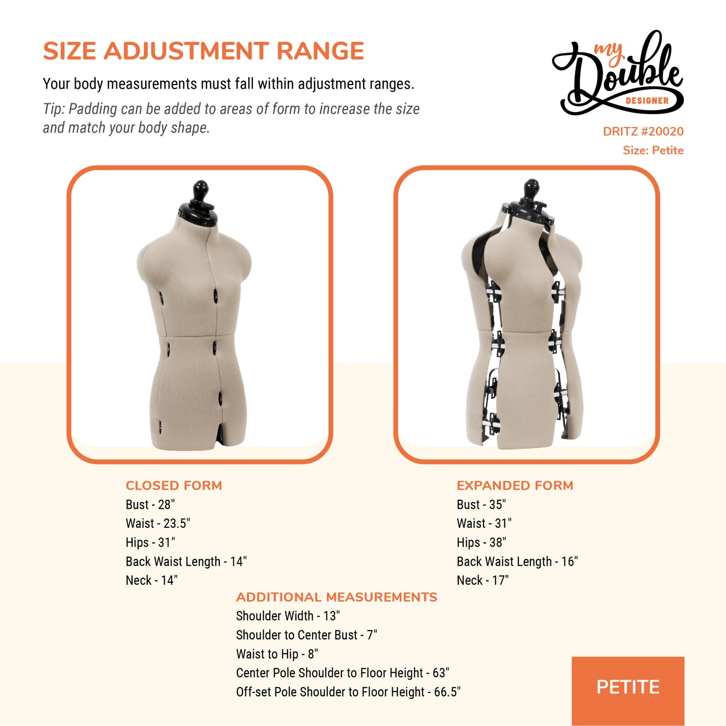 20020|Dritz My Double Designer Adjustable Dress Form, Petite