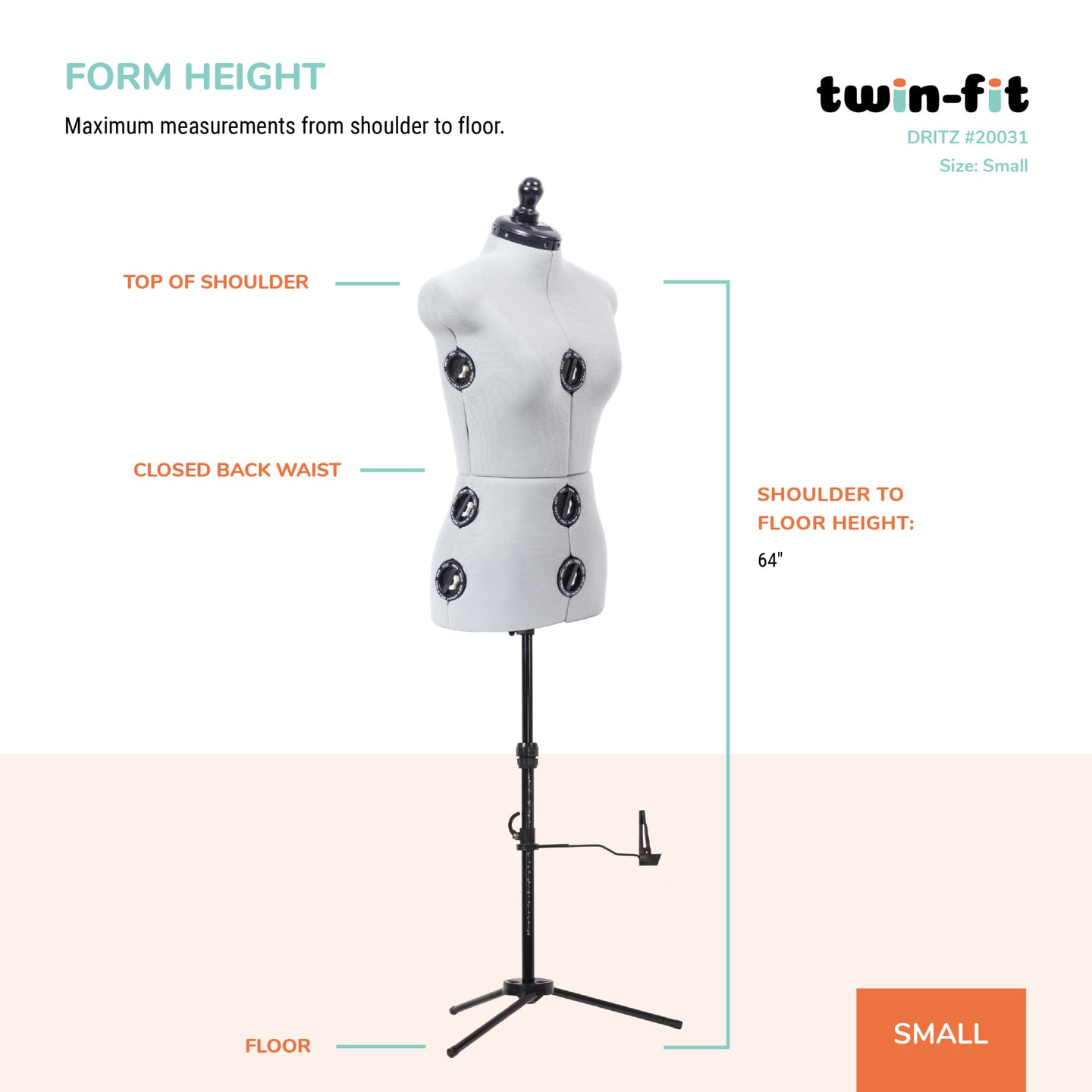 20031|Dritz Twin-Fit Adjustable Dress Form, Small