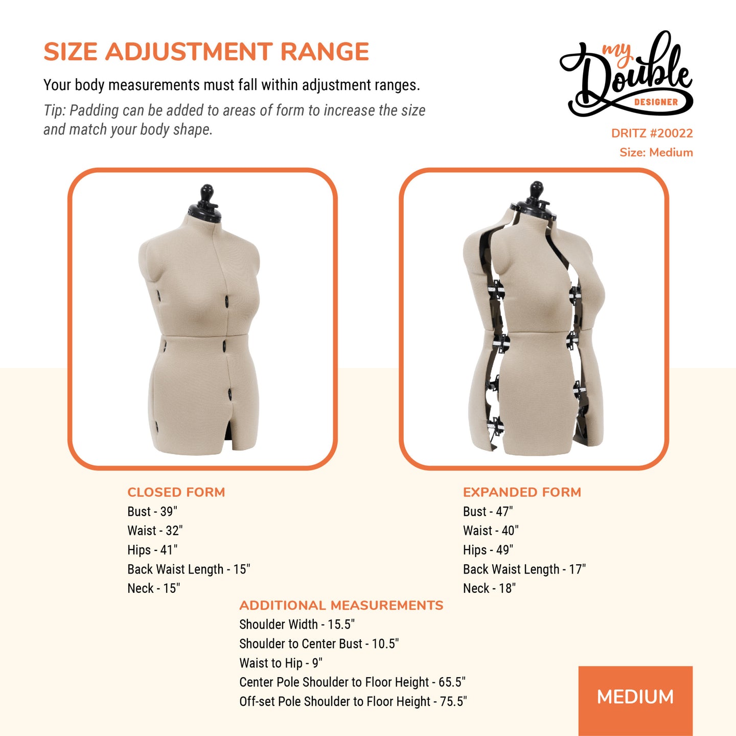 20022|Dritz My Double Designer Adjustable Dress Form, Medium