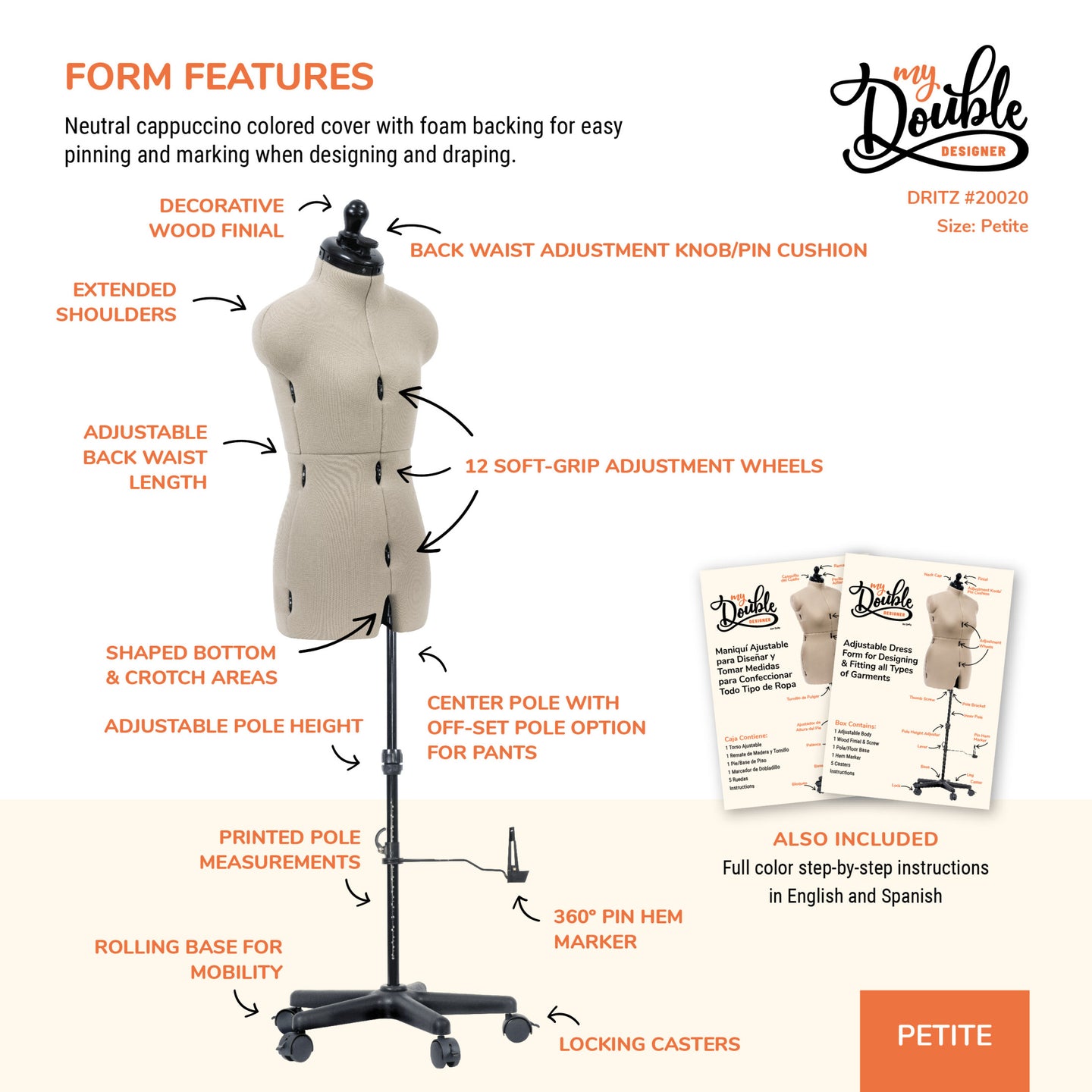 20020|Dritz My Double Designer Adjustable Dress Form, Petite