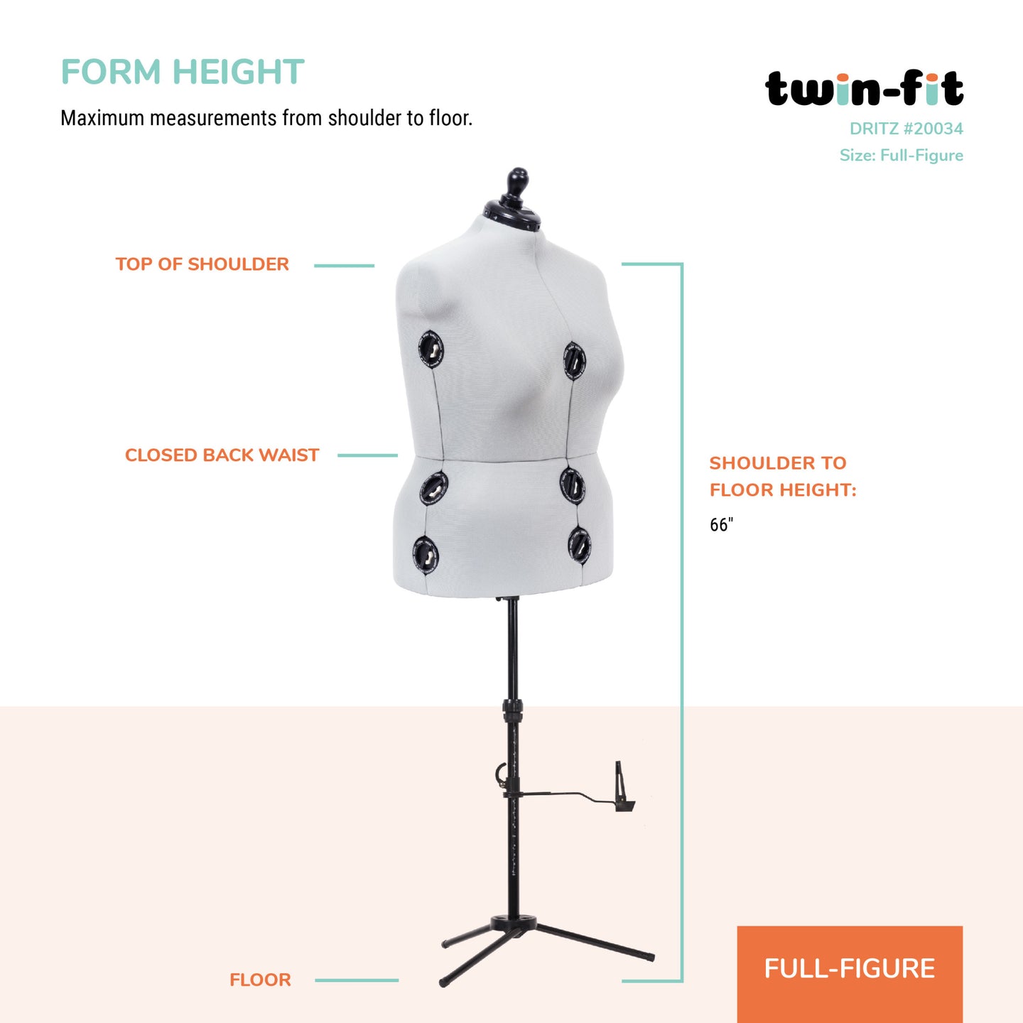 20034|Dritz Twin-Fit Adjustable Dress Form, Full-Figure