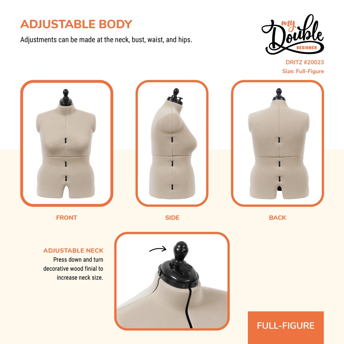 20023|Dritz My Double Designer Adjustable Dress Form, Full-Figure