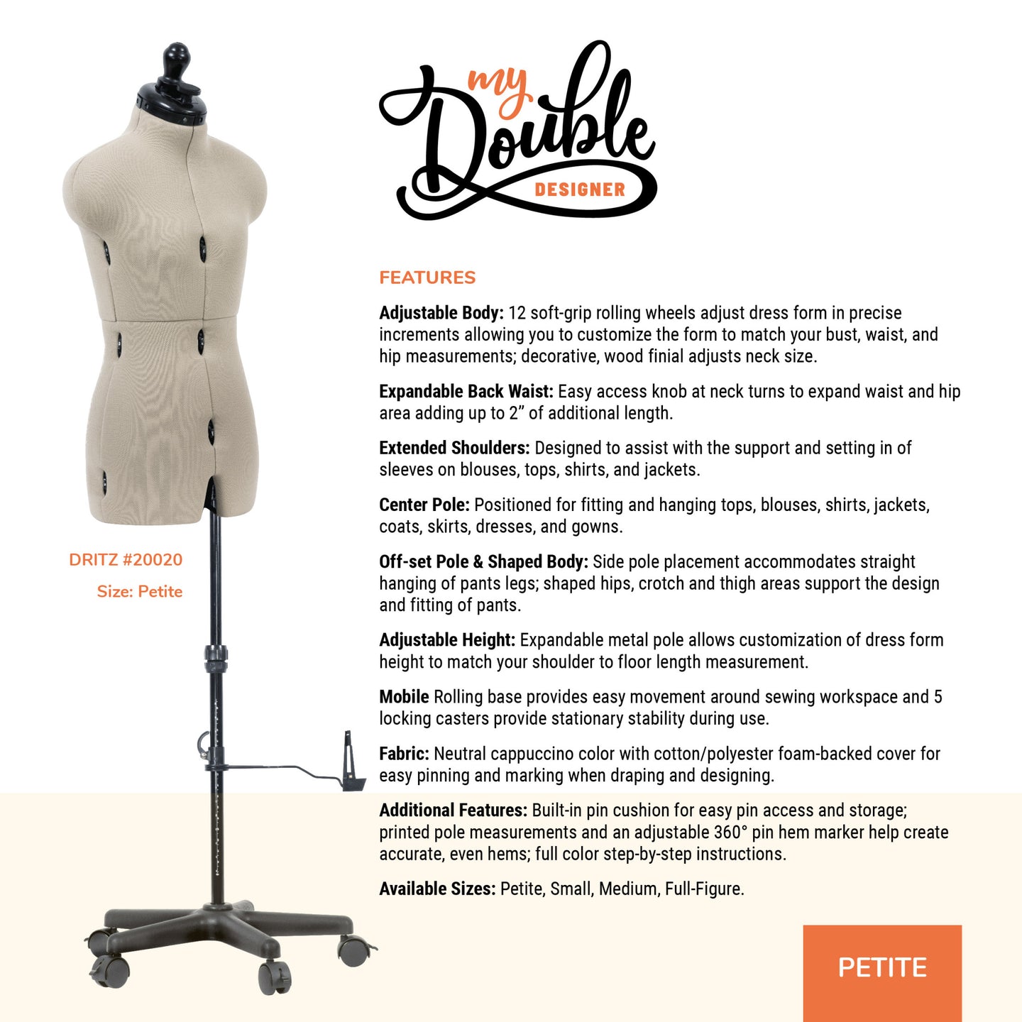 20020|Dritz My Double Designer Adjustable Dress Form, Petite