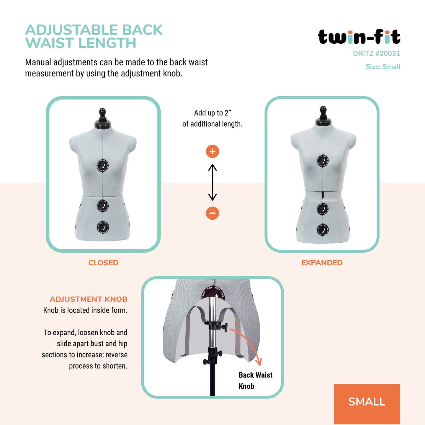 20031|Dritz Twin-Fit Adjustable Dress Form, Small