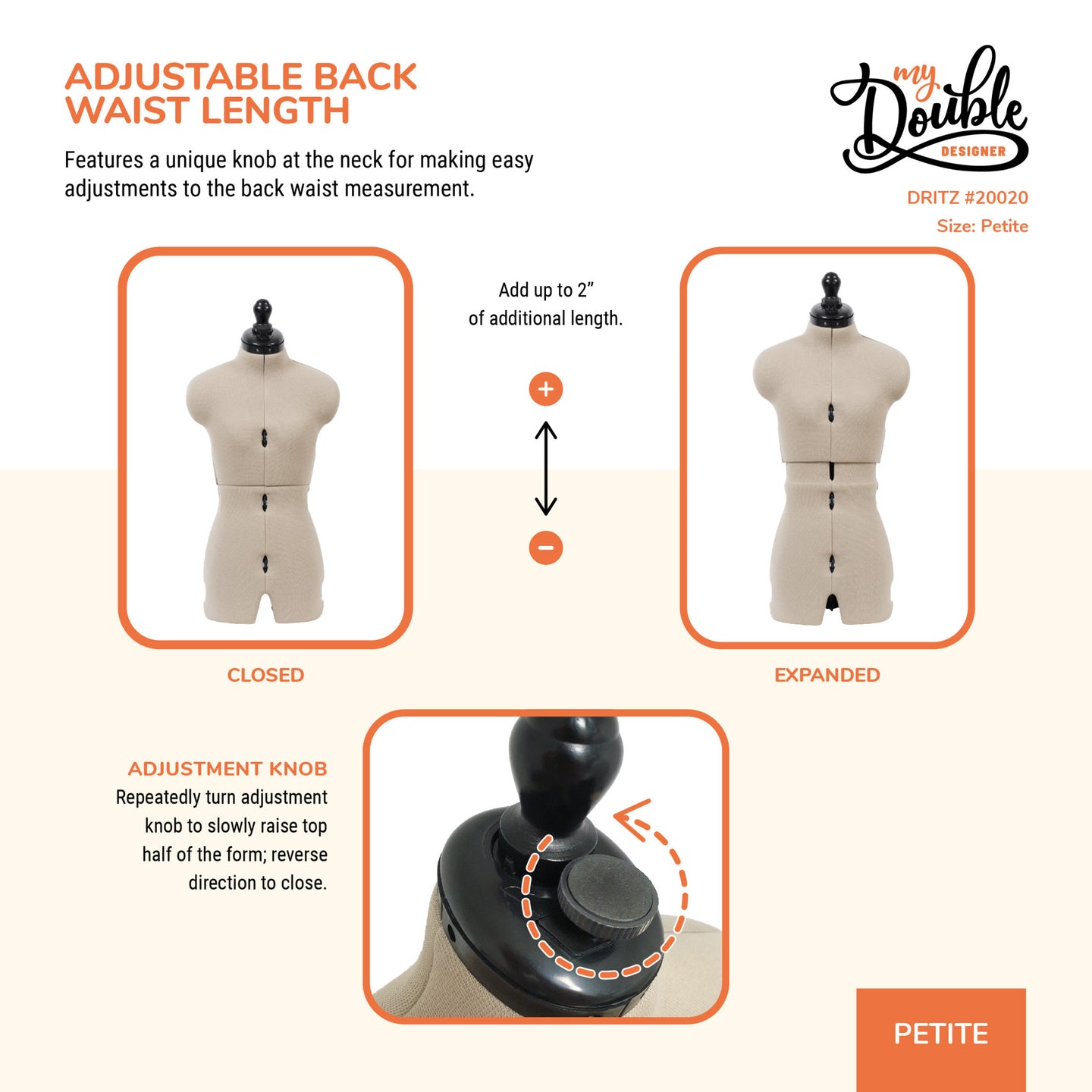 20020|Dritz My Double Designer Adjustable Dress Form, Petite