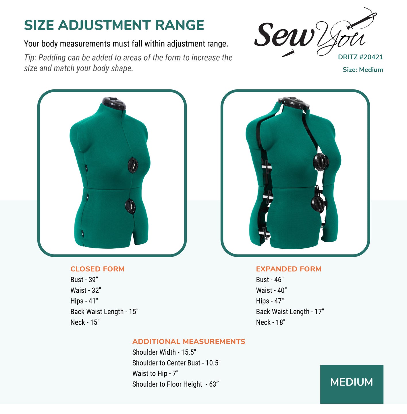 20421|Dritz Sew You Adjustable Dress Form, Medium