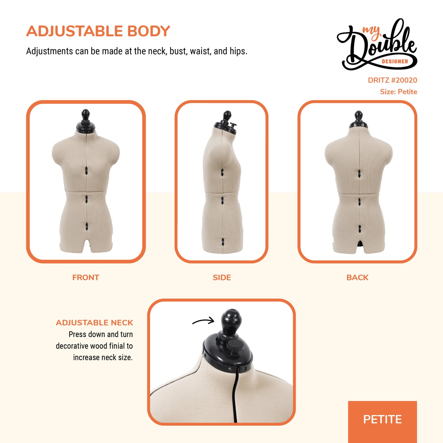 20020|Dritz My Double Designer Adjustable Dress Form, Petite