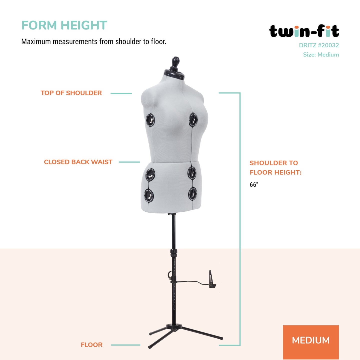 20032|Dritz Twin-Fit Adjustable Dress Form, Medium