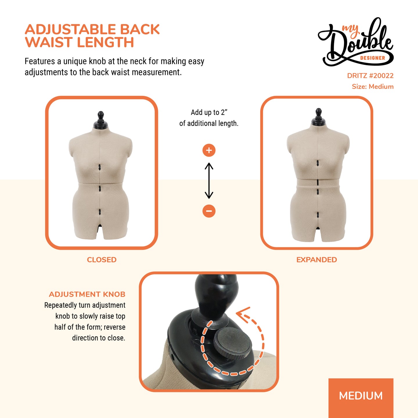 20022|Dritz My Double Designer Adjustable Dress Form, Medium