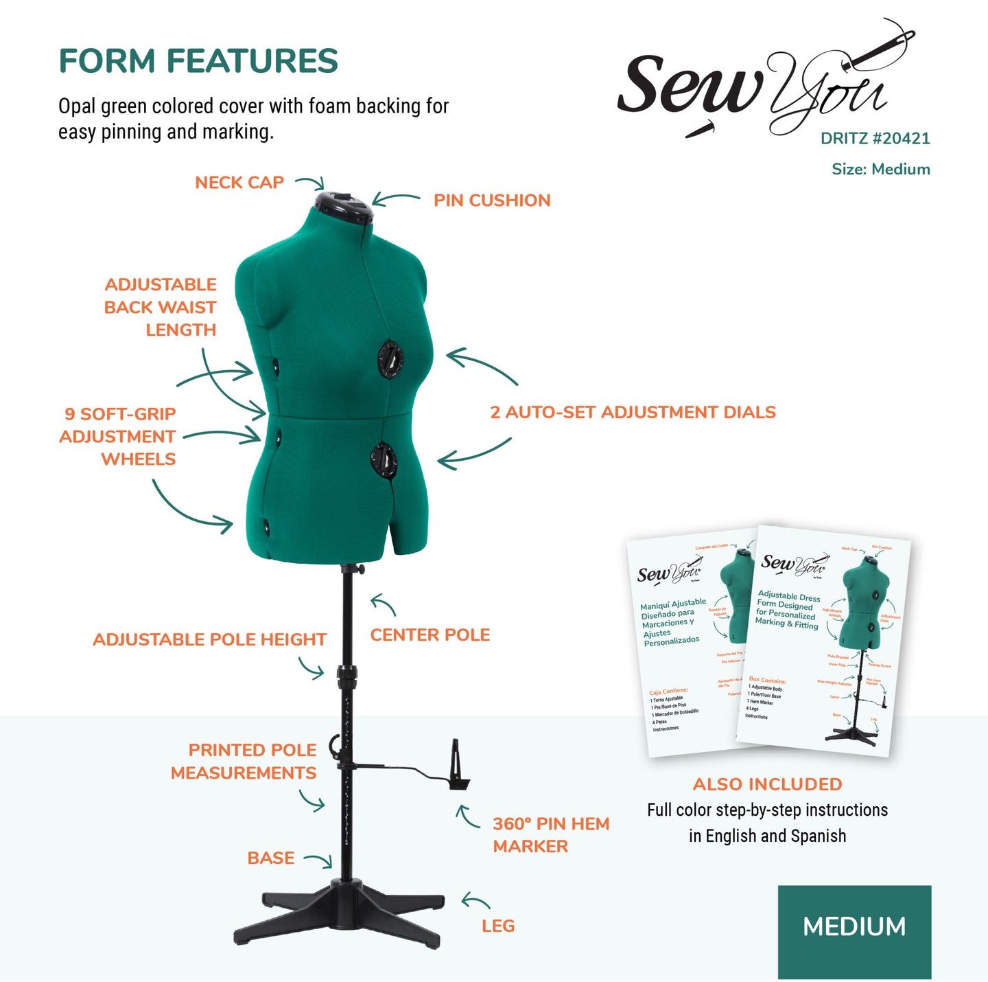 20421|Dritz Sew You Adjustable Dress Form, Medium