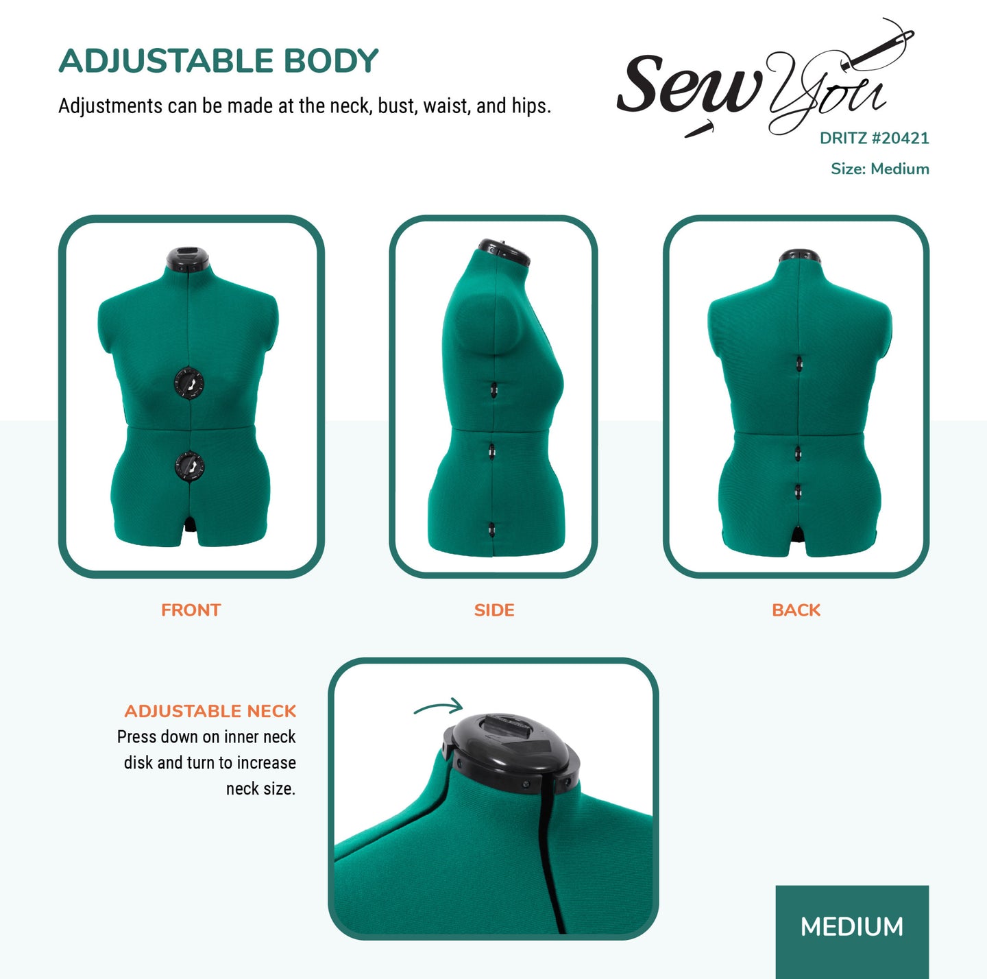 20421|Dritz Sew You Adjustable Dress Form, Medium