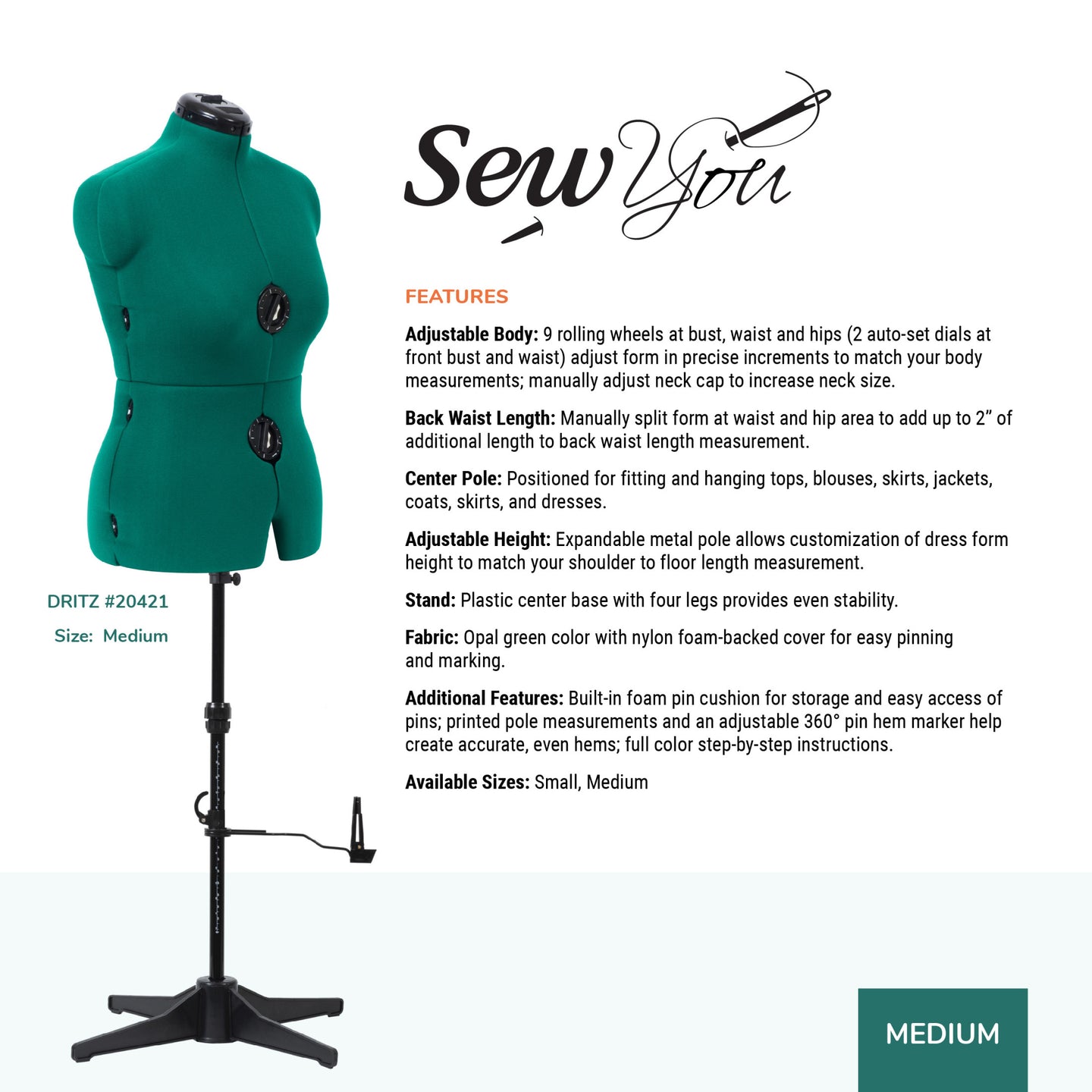 20421|Dritz Sew You Adjustable Dress Form, Medium