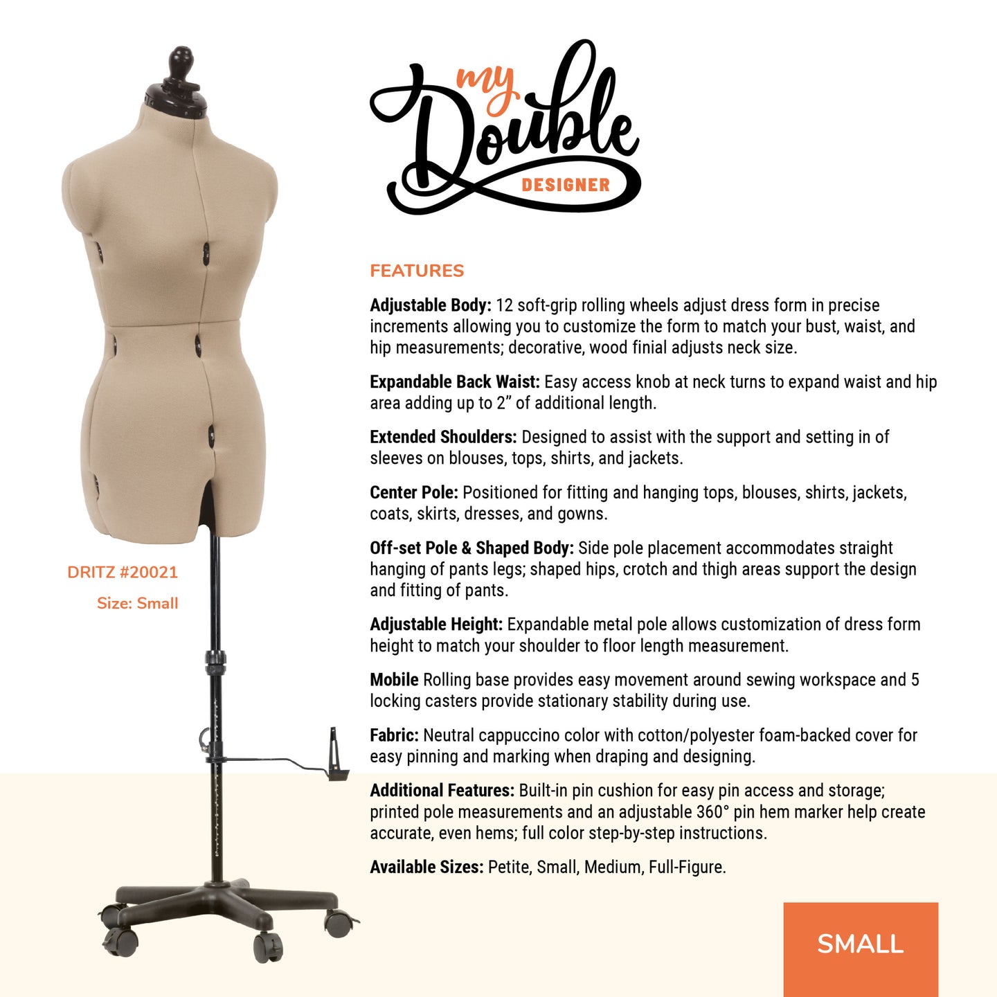 20021|Dritz My Double Designer Adjustable Dress Form, Small