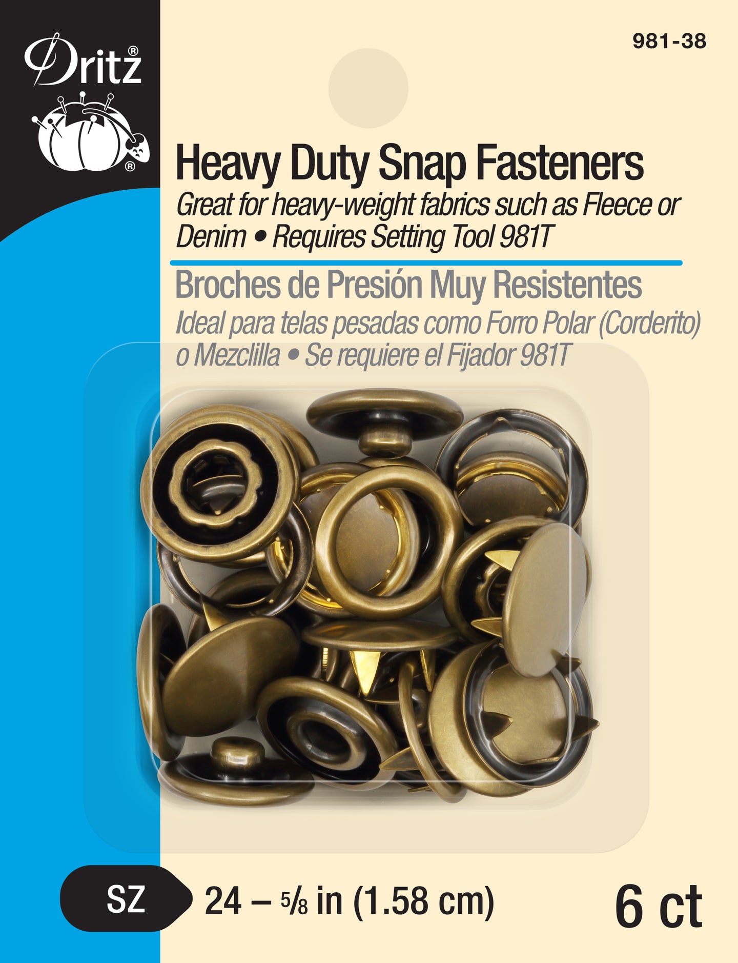 Dritz Heavy-Duty Snaps 5/8 7/Pkg-Gilt 