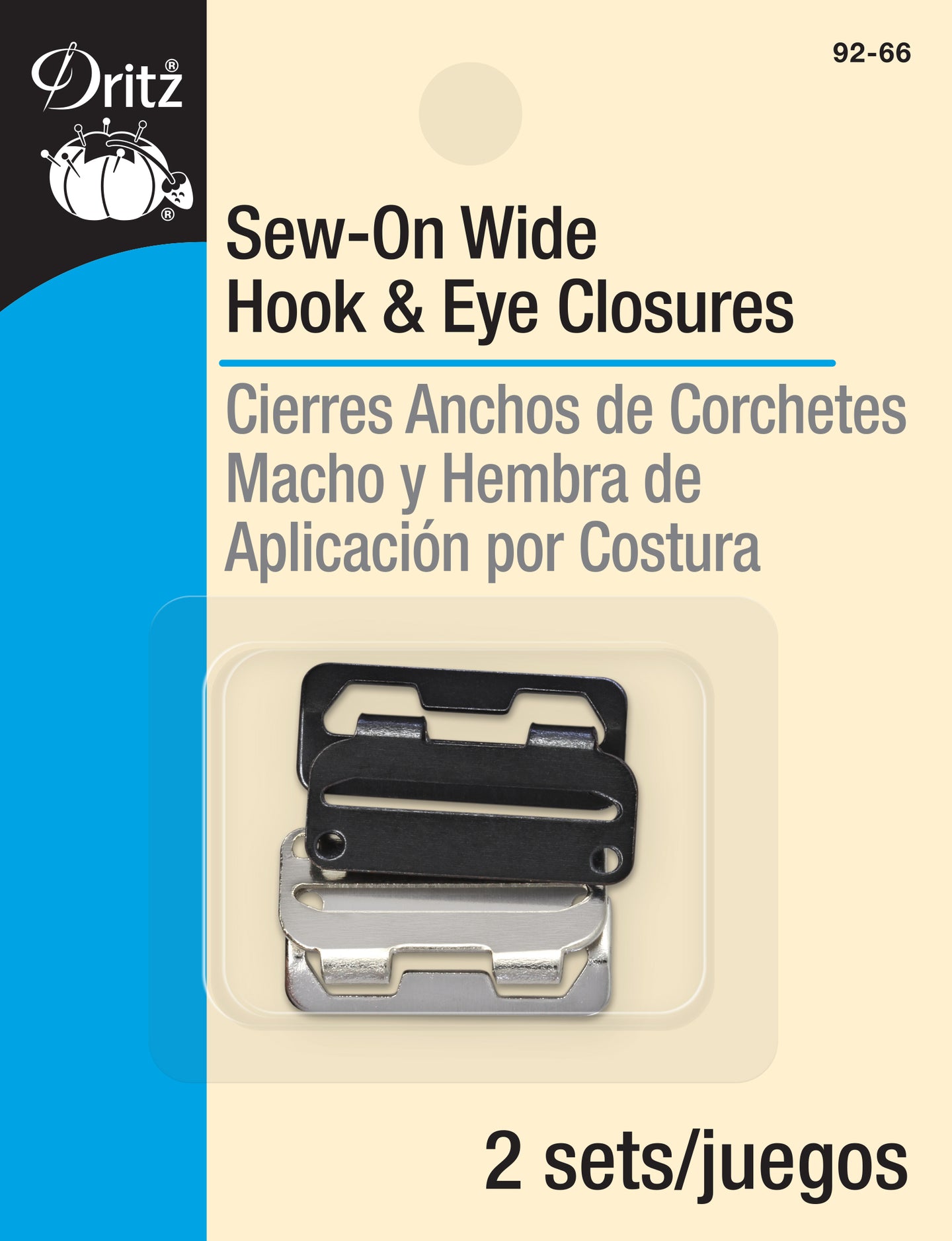 Dritz Sew-On Wide Hook & Eye Closures, 2 pc, Nickel