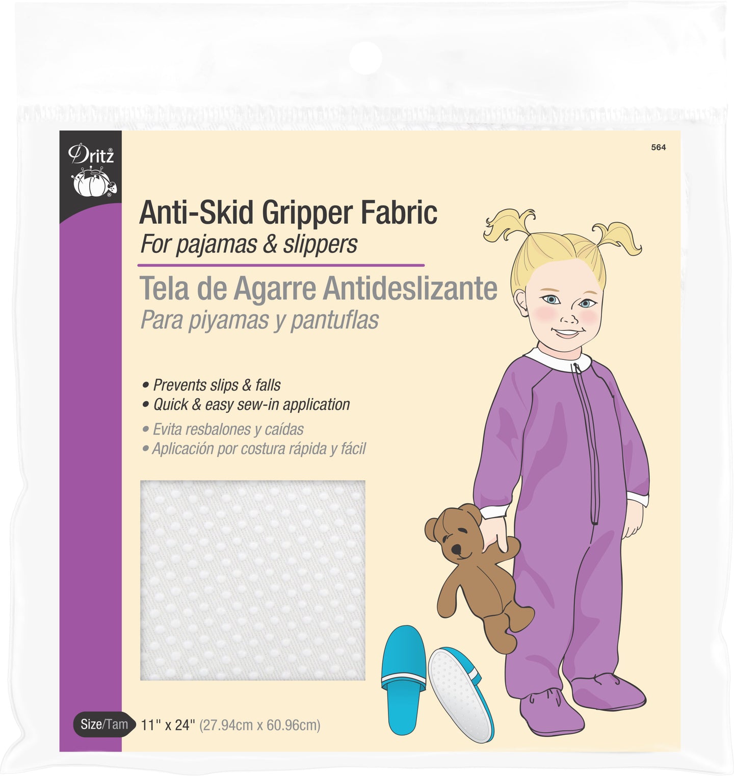 564|Dritz Anti-Skid Gripper Fabric, White, 11" x 24"