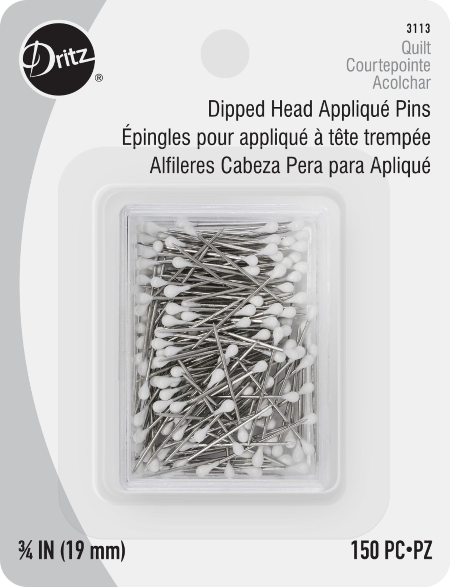 Dritz 3/4 inch Dipped Head Applique Pins, White, 150 pc