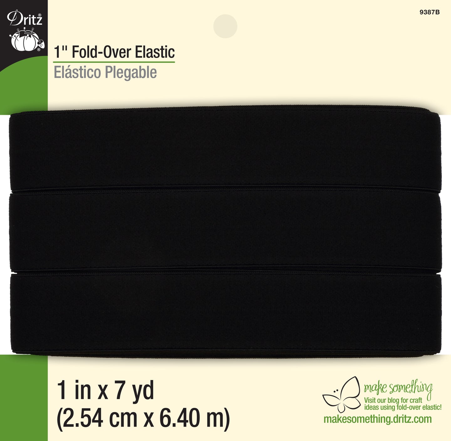 Dritz 1 inch Fold-Over Elastic, Black, 7 yd